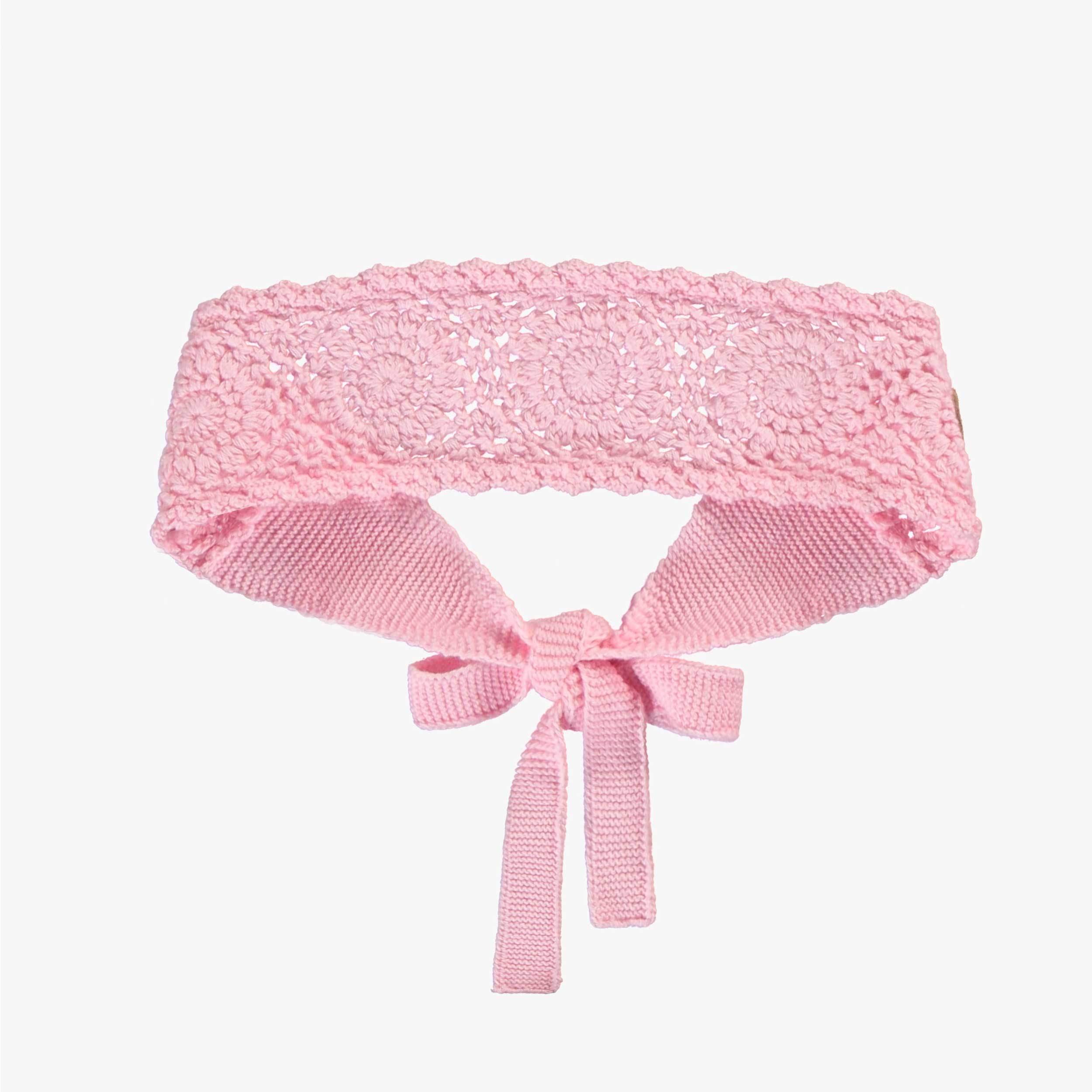 Bandeau rose en tricot crocheté avec motifs de fleurs, enfant
