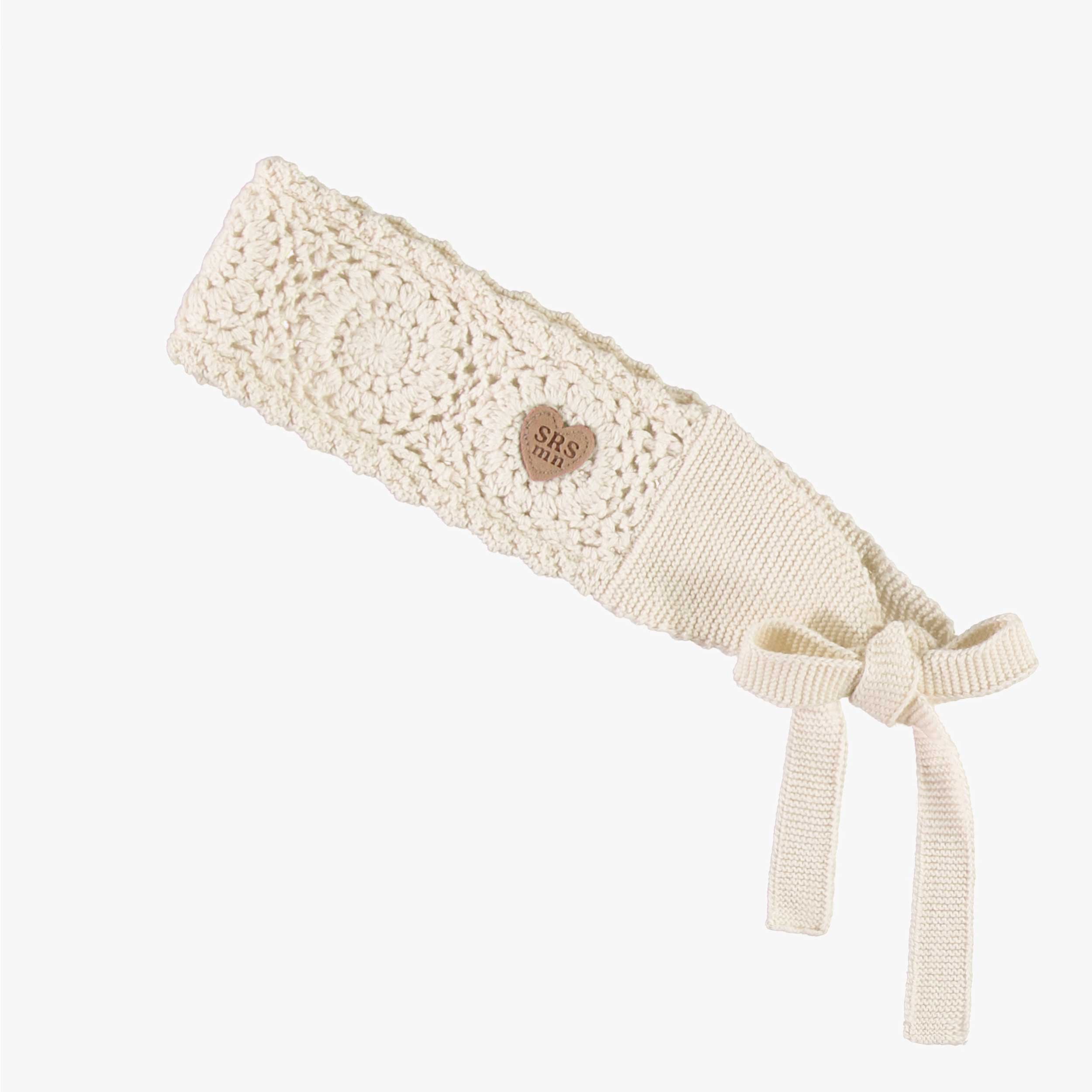 Bandeau crème en tricot crocheté à motifs de fleurs, enfant