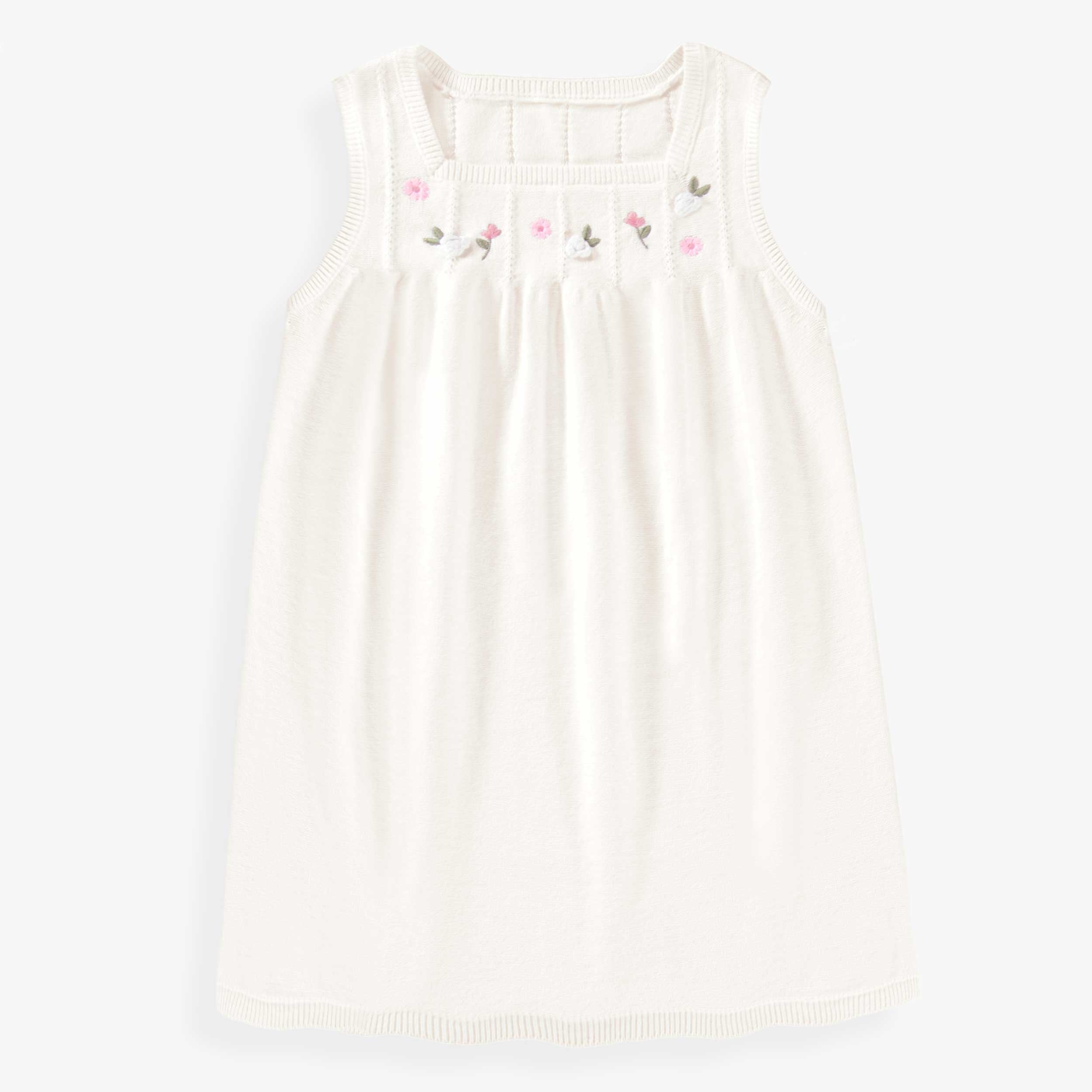 Robe blanche en tricot avec broderies florales, enfant