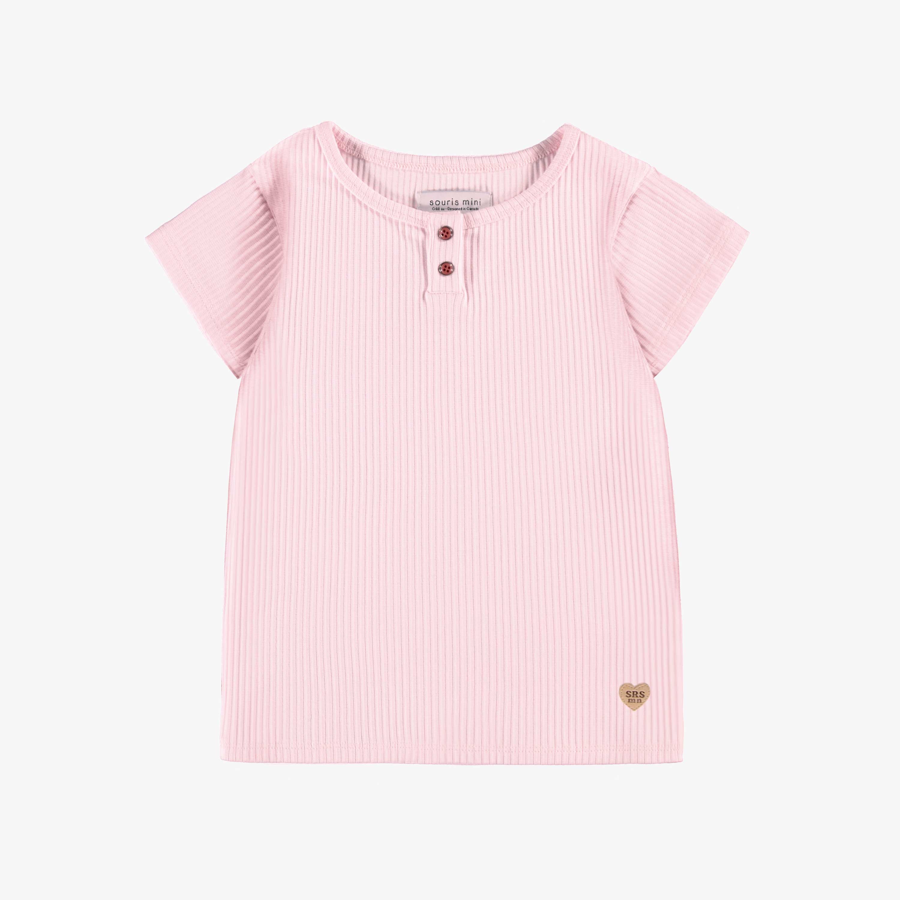 T-shirt rose pâle en tricot côtelé irrégulier, enfant