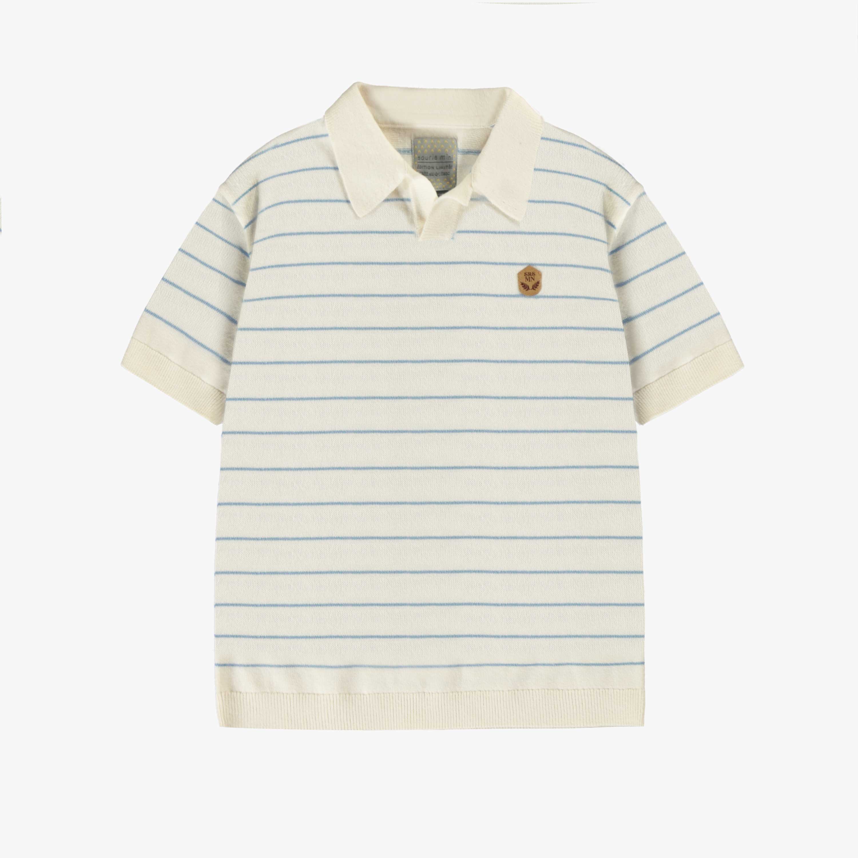 Polo crème et bleu en tricot à rayures, enfant