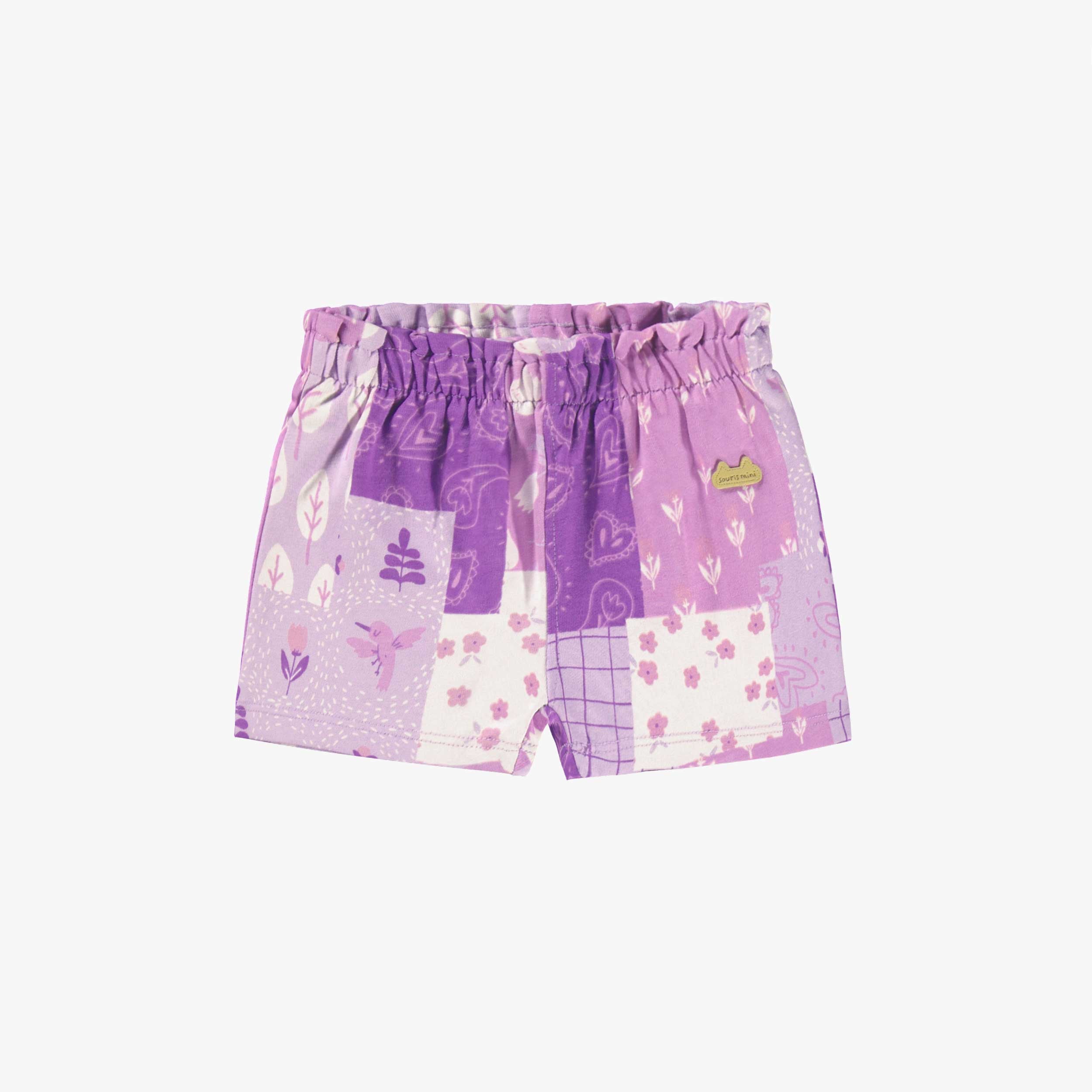 Short mauve à imprimé effet patchwork, naissance