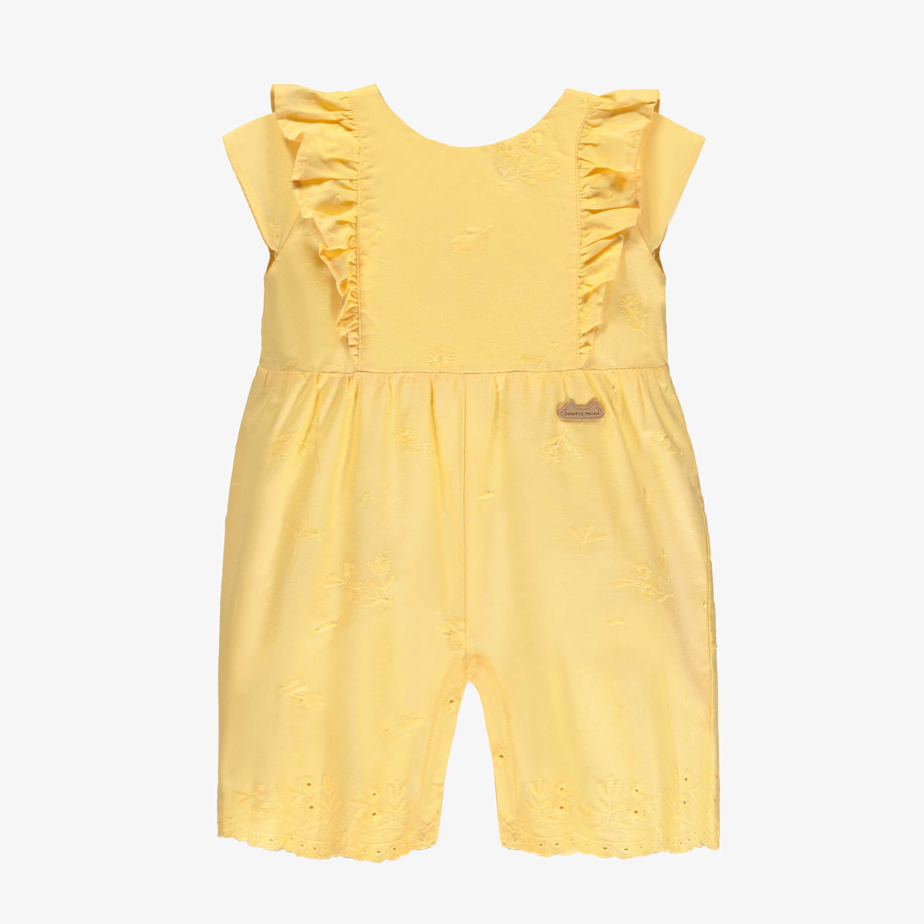 Combinaison jaune avec broderies et volants, naissance