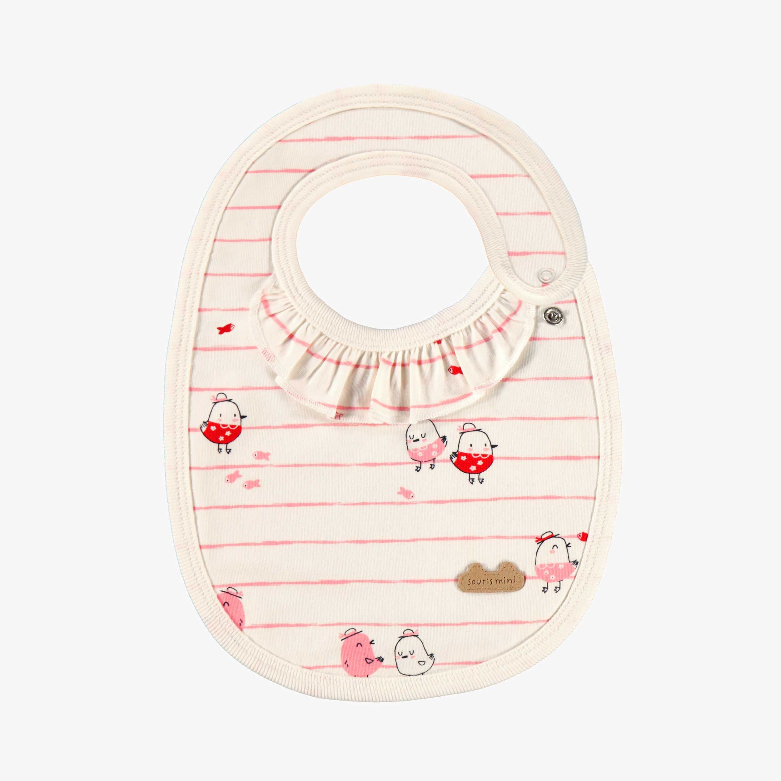 Bavoir crème à rayures roses et à motifs, naissance