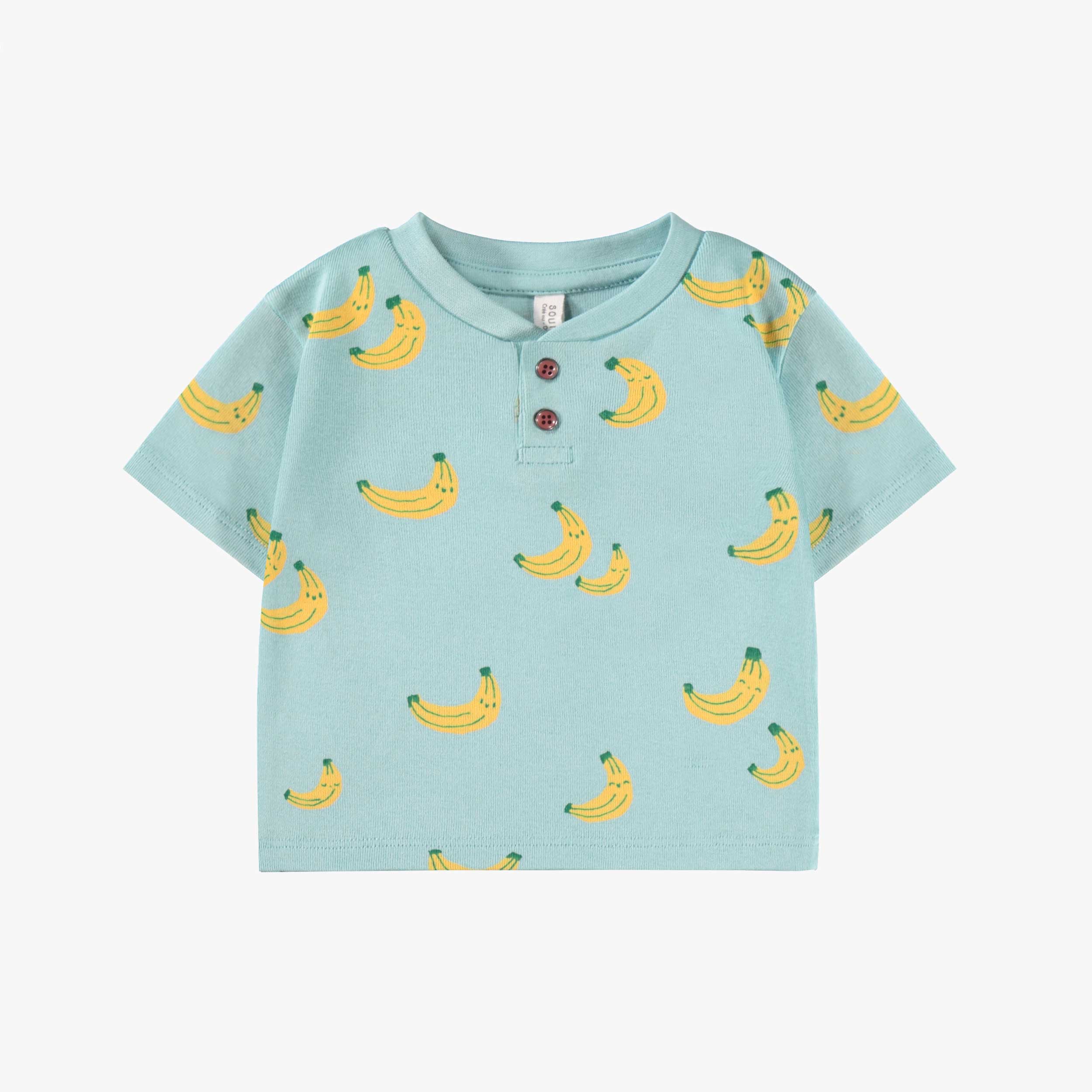 T-shirt bleu à motifs de bananes, naissance