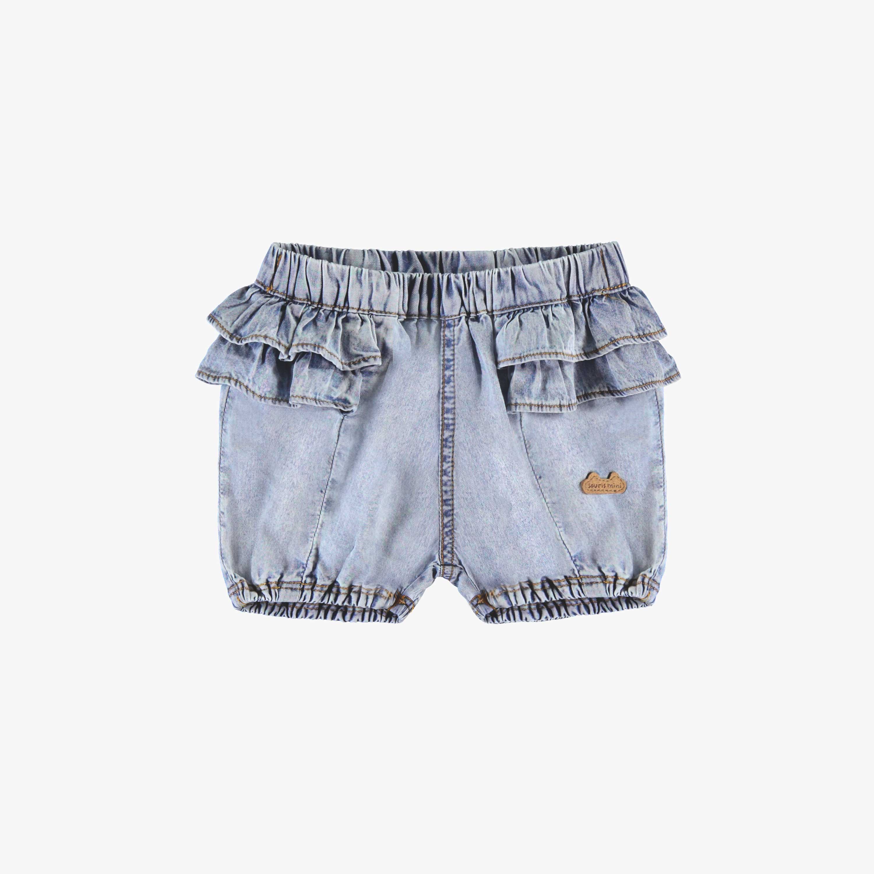 Short en denim bleu pâle avec volants, naissance
