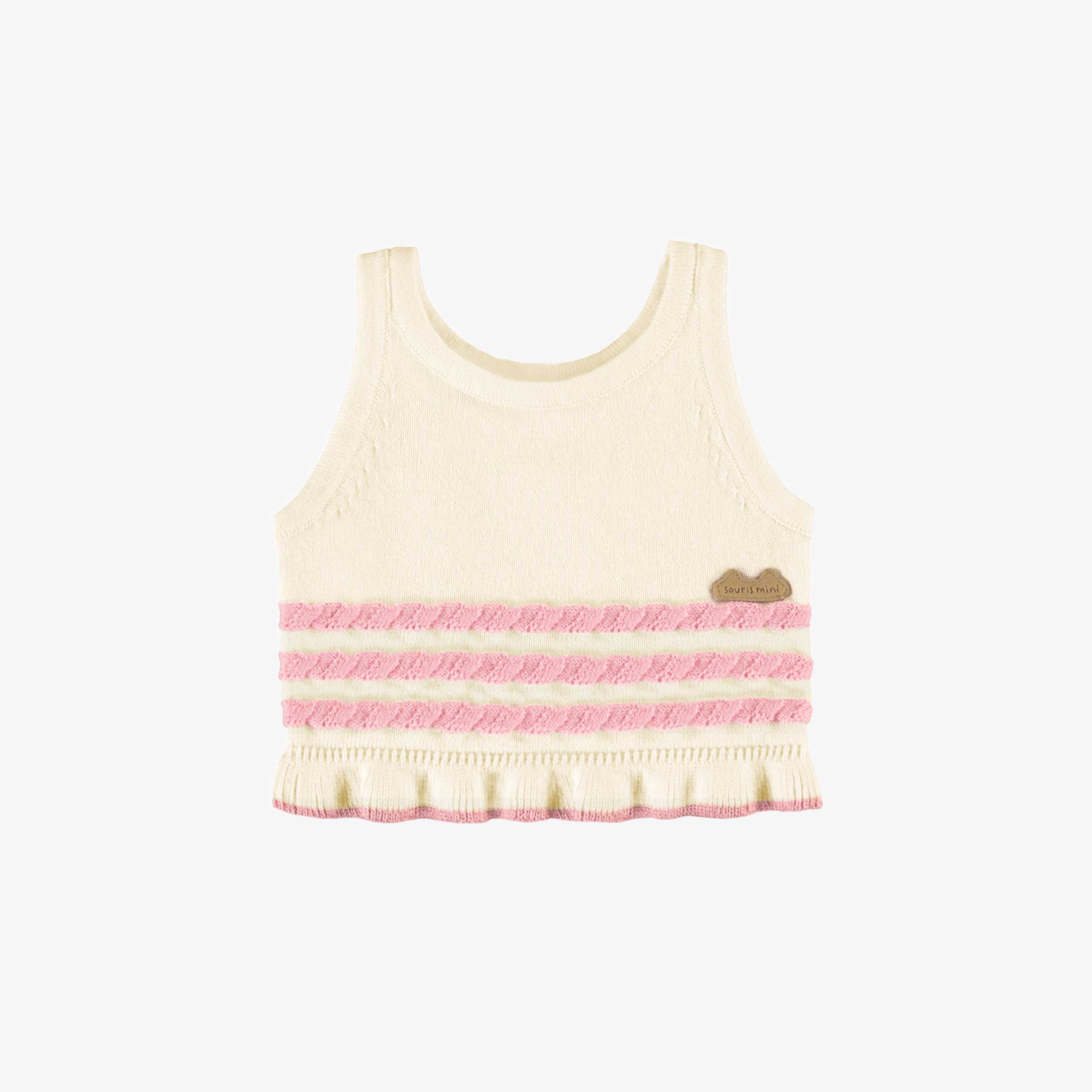 Camisole de tricot crème à rayures rose pâle, naissance