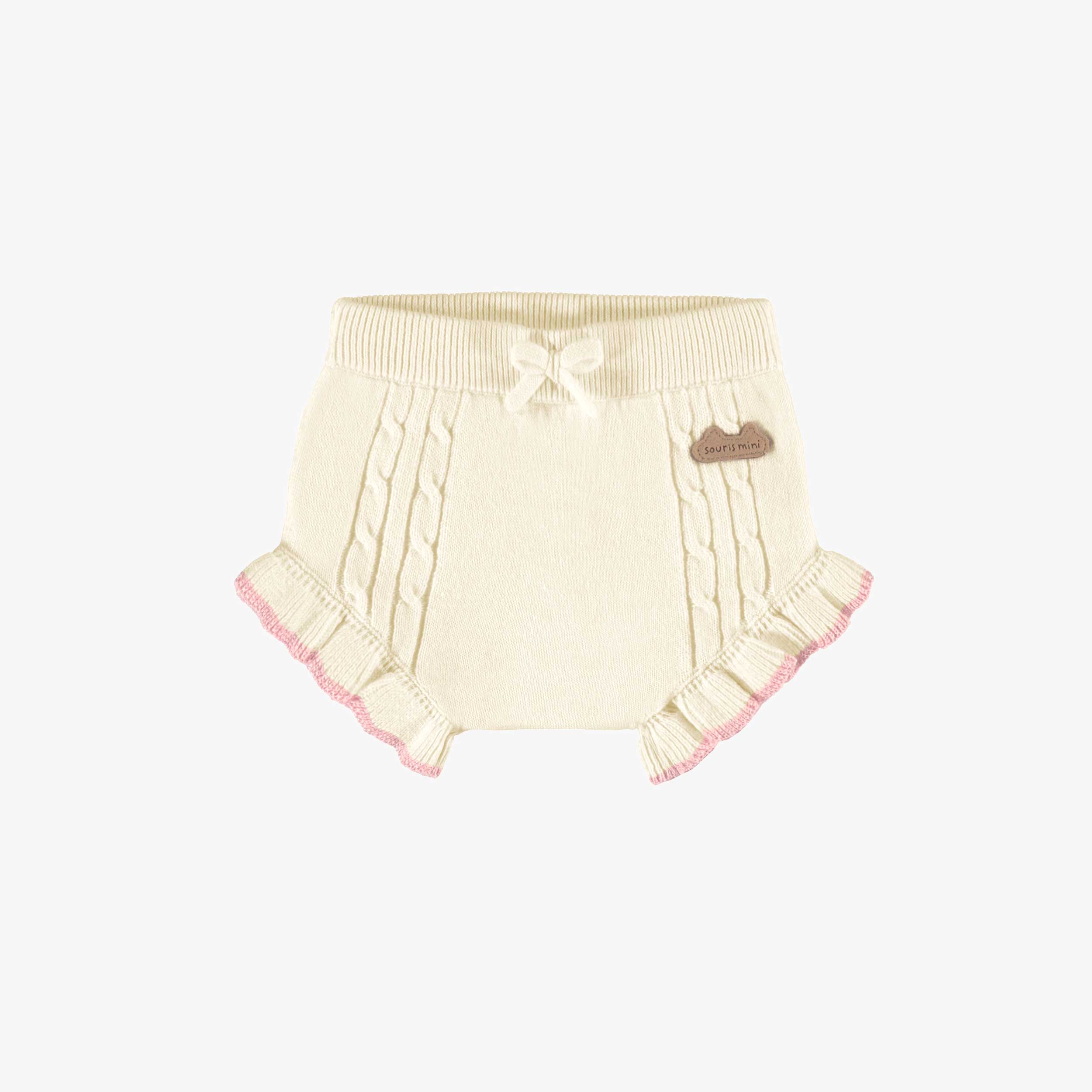 Short en tricot crème avec volants, naissance