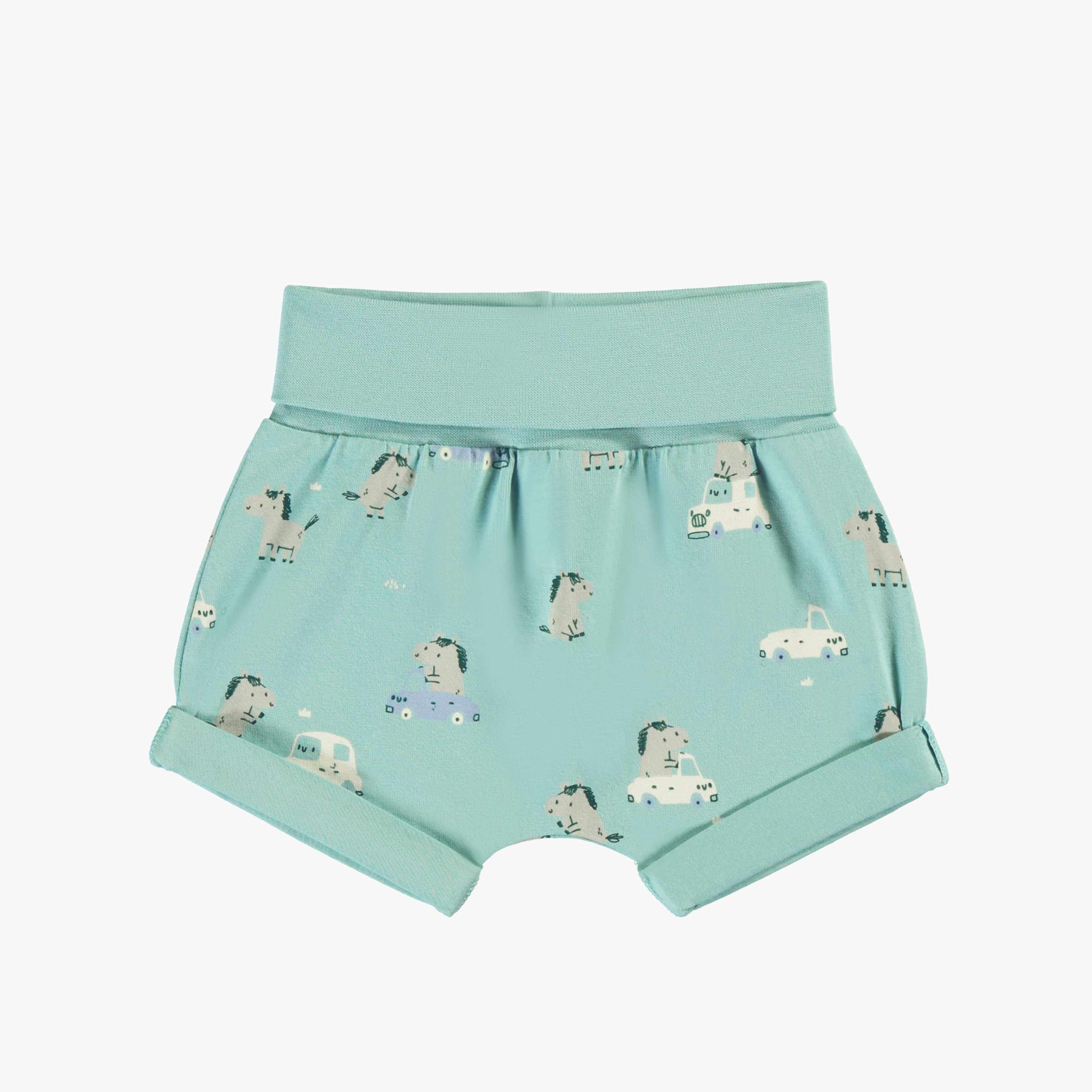 Bas de l'ensemble deux pièces turquoise cendré à motifs de chevaux, naissance