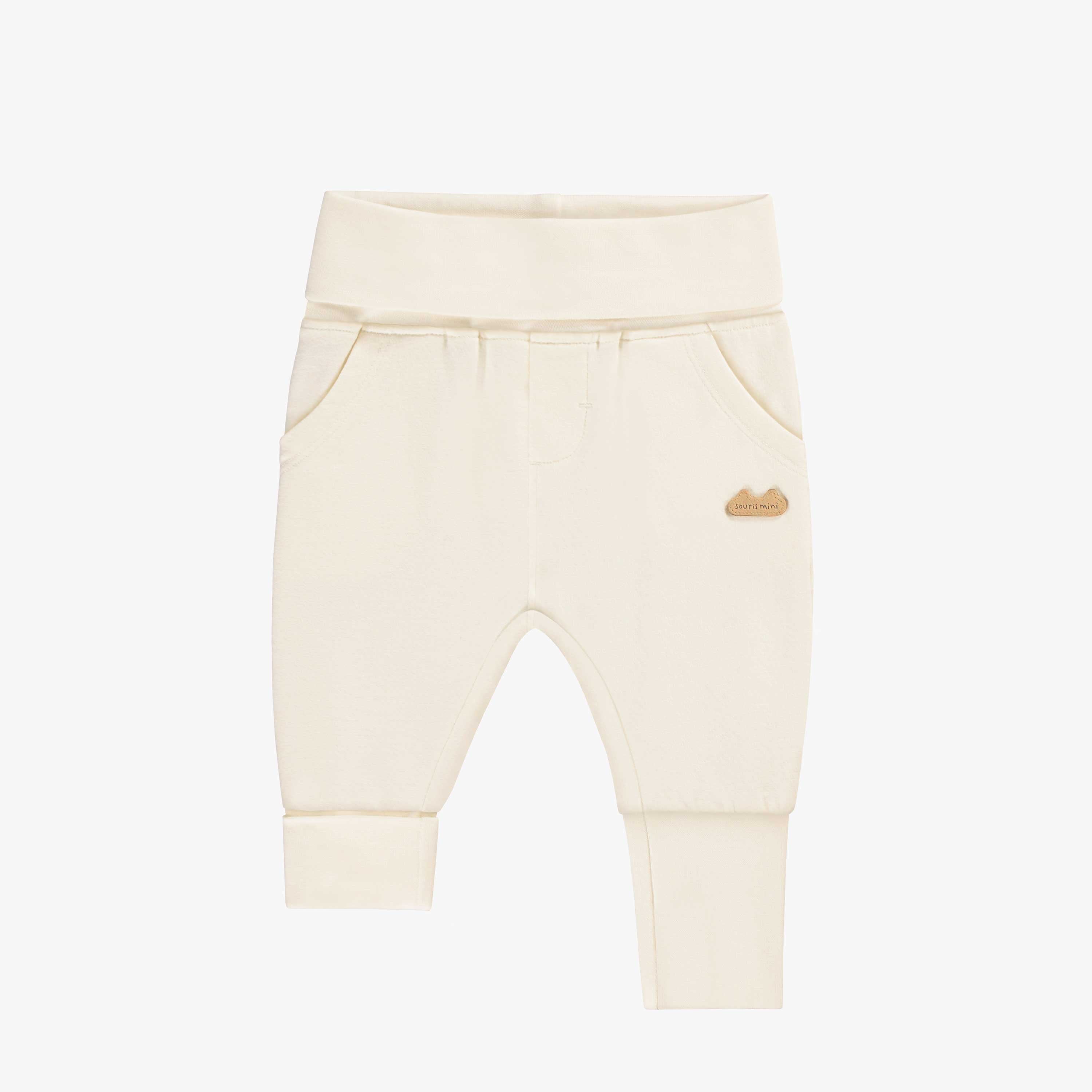 Pantalon évolutif crème en doux coton français, naissance