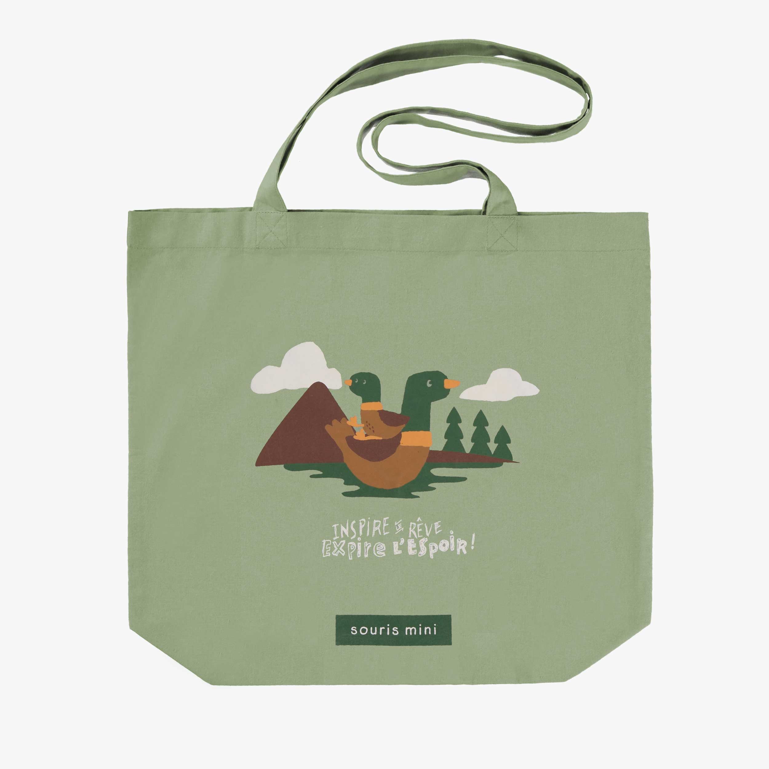 Sac réutilisable vert avec illustration au profit de la fibrose kystique || Green reusable bag with illustration in support of cystic fibrosis