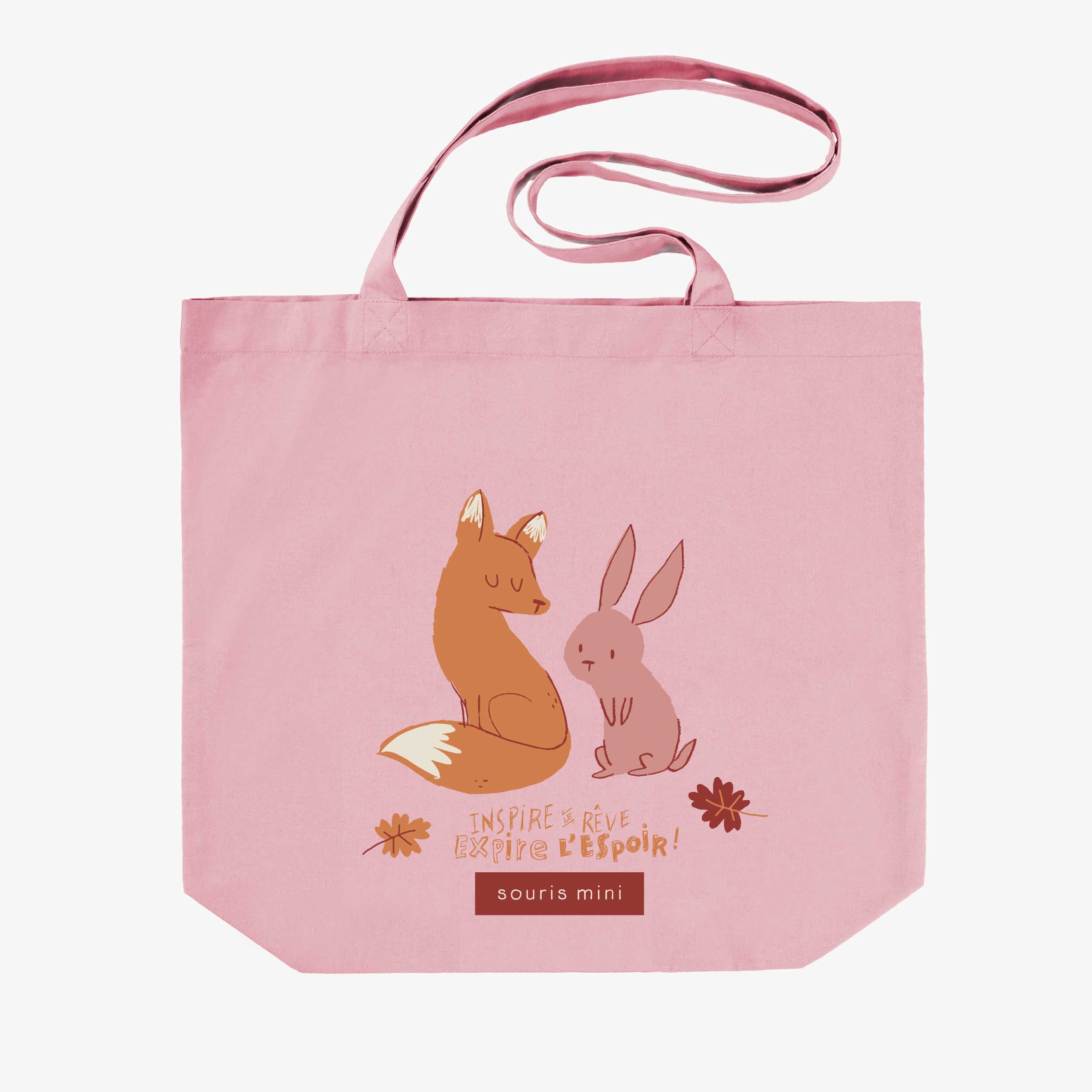 Sac réutilisable rose avec illustration au profit de la fibrose kystique || Pink reusable bag with illustration in support of cystic fibrosis
