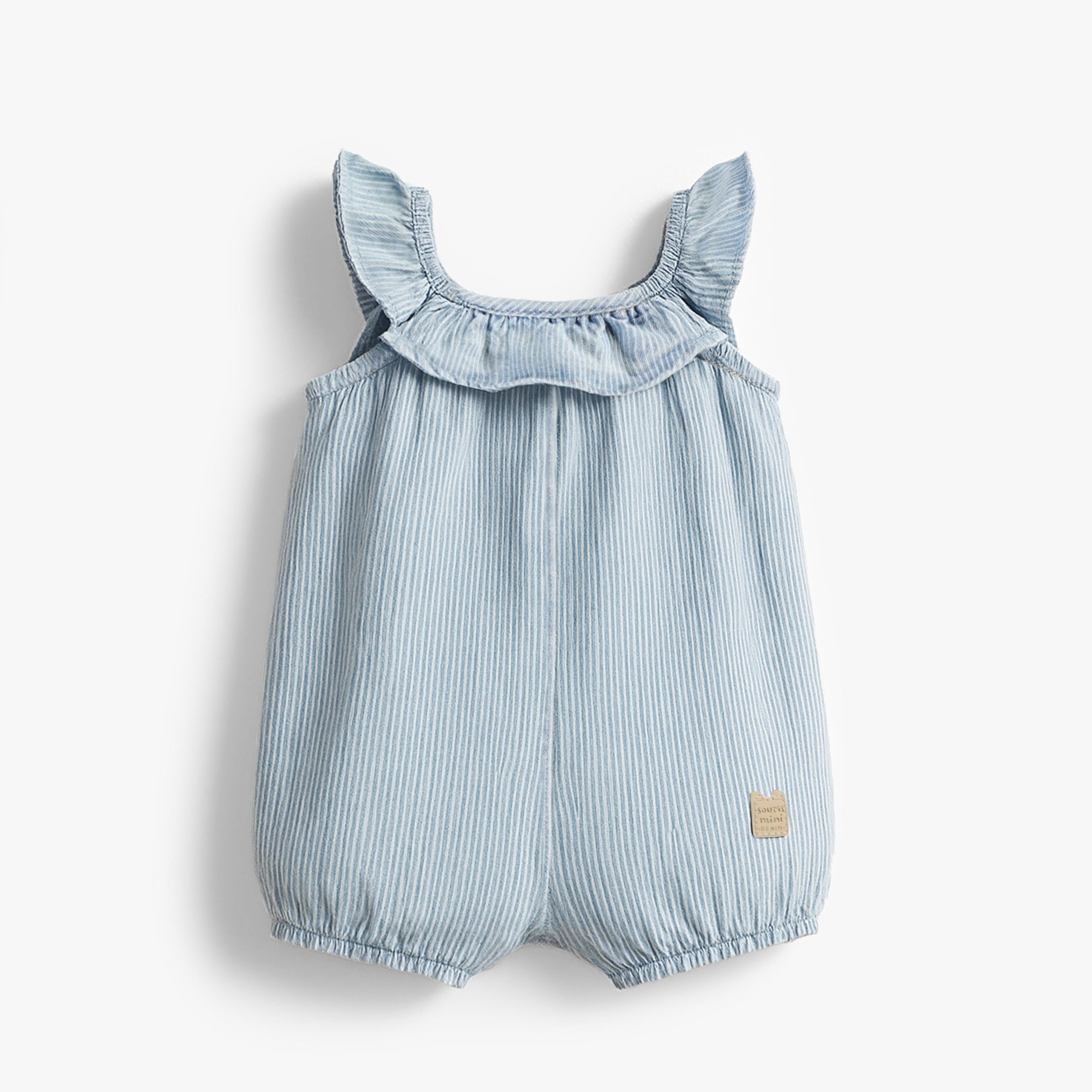 Salopette bleu pâle en denim à rayures, naissance - Souris Mini