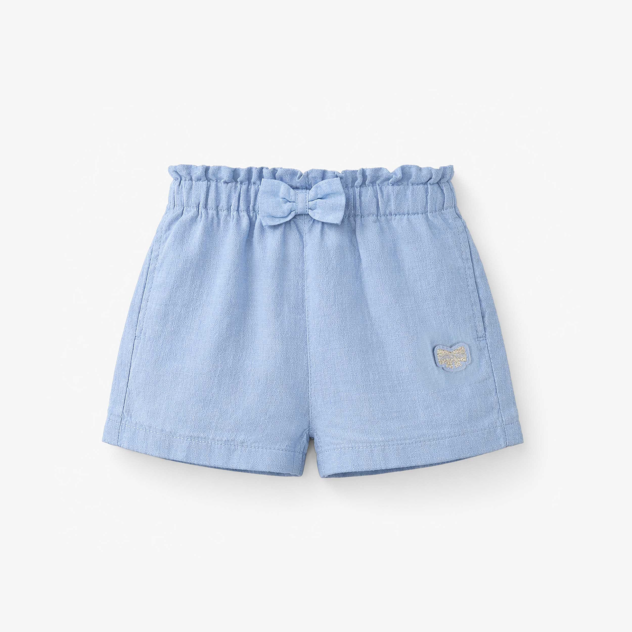Short bleu en coton et lin, bébé - Souris Mini