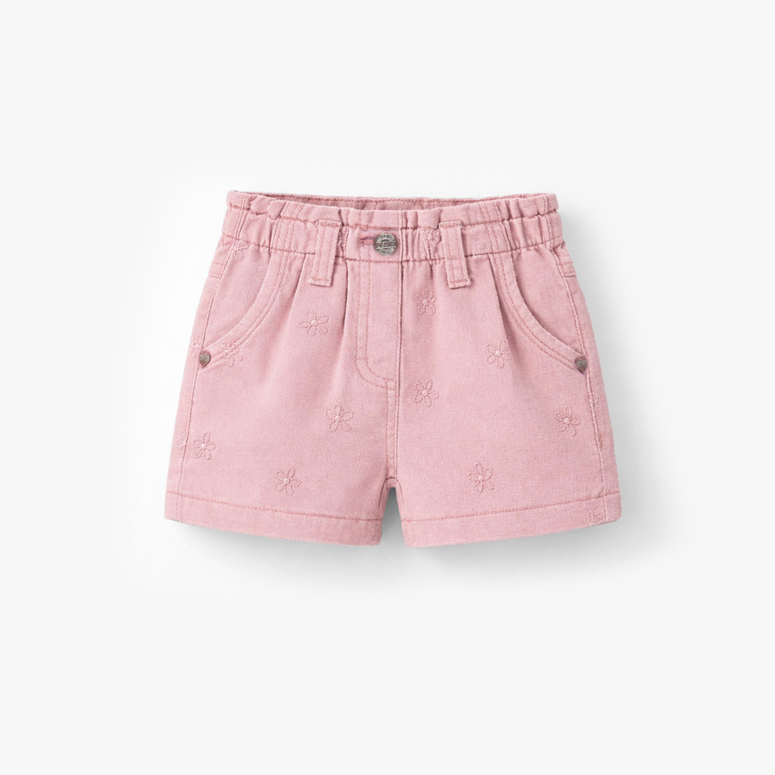 Short rose en denim avec broderies de fleurs, bébé - Souris Mini