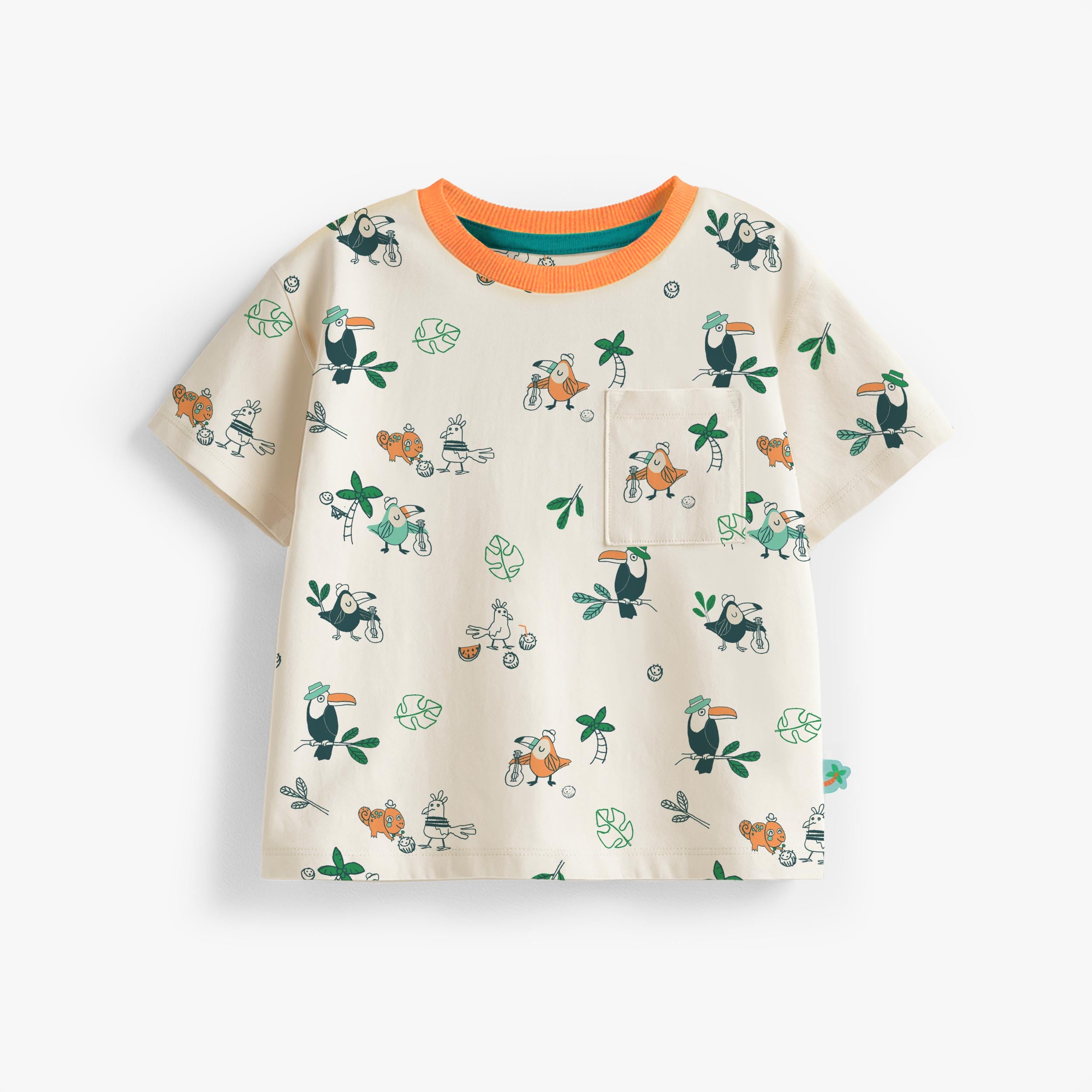 T-shirt beige à motifs d’oiseaux tropicaux, bébé - Souris Mini