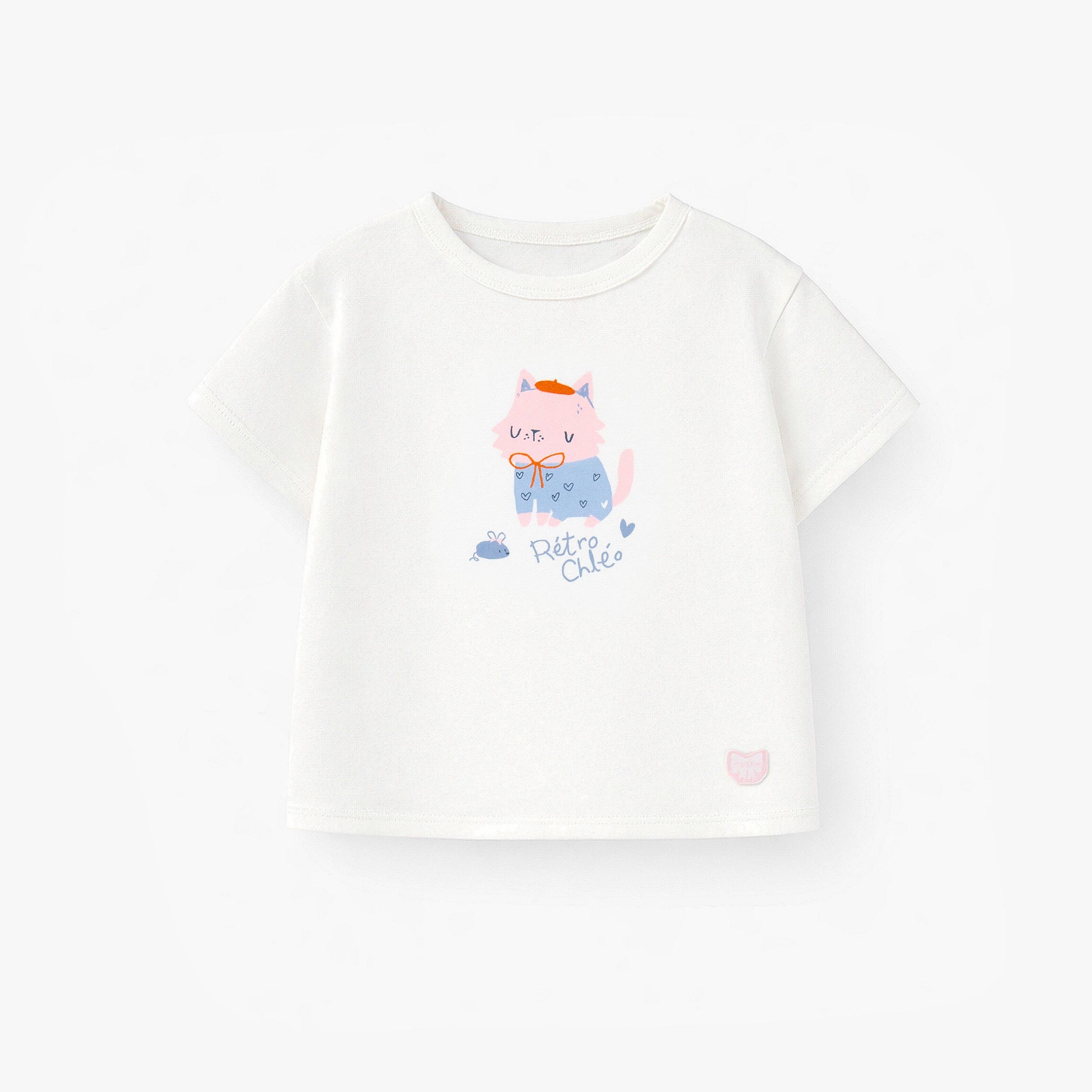 T-shirt blanc avec illustration de chat, bébé - Souris Mini