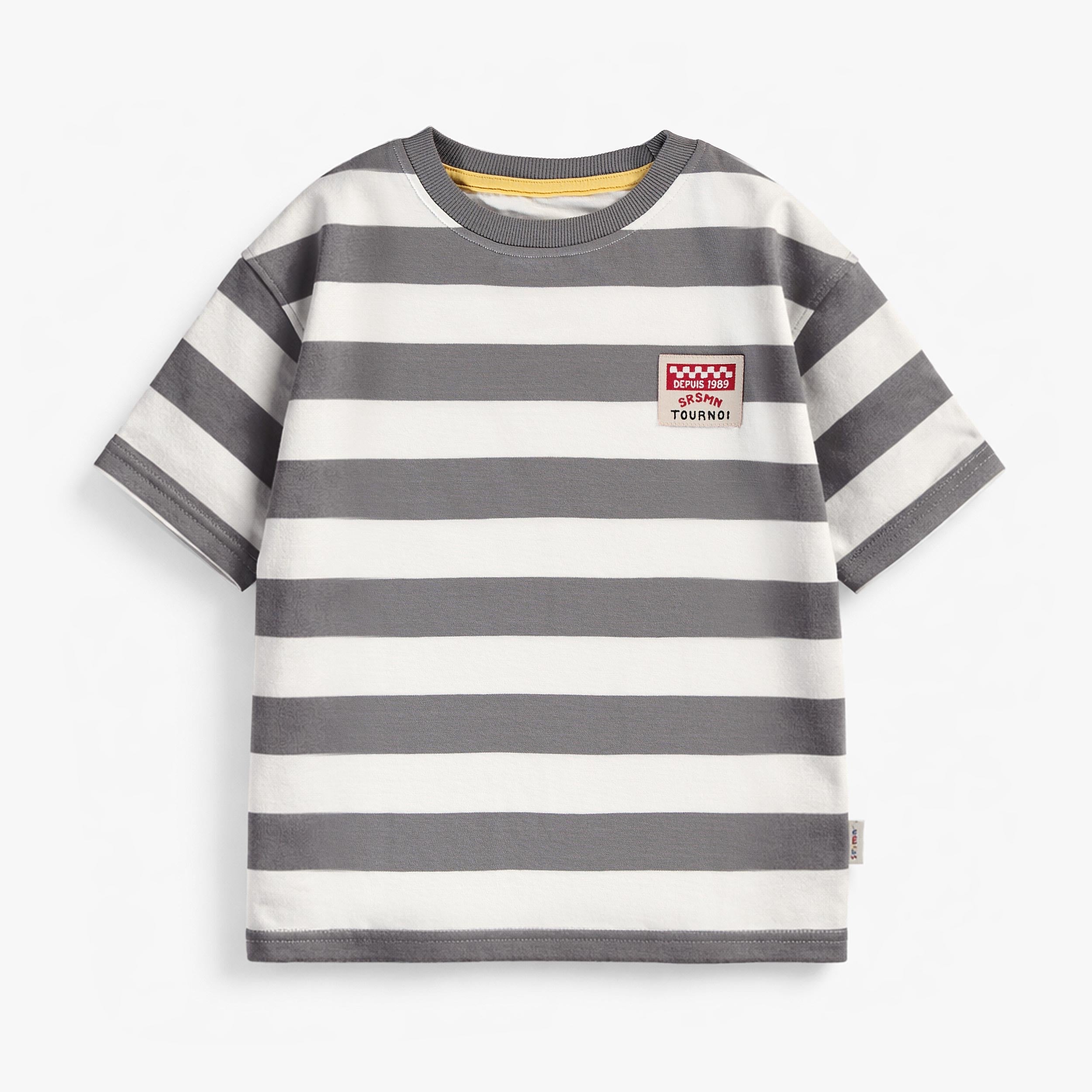 T-shirt blanc et gris à rayures, enfant - Souris Mini