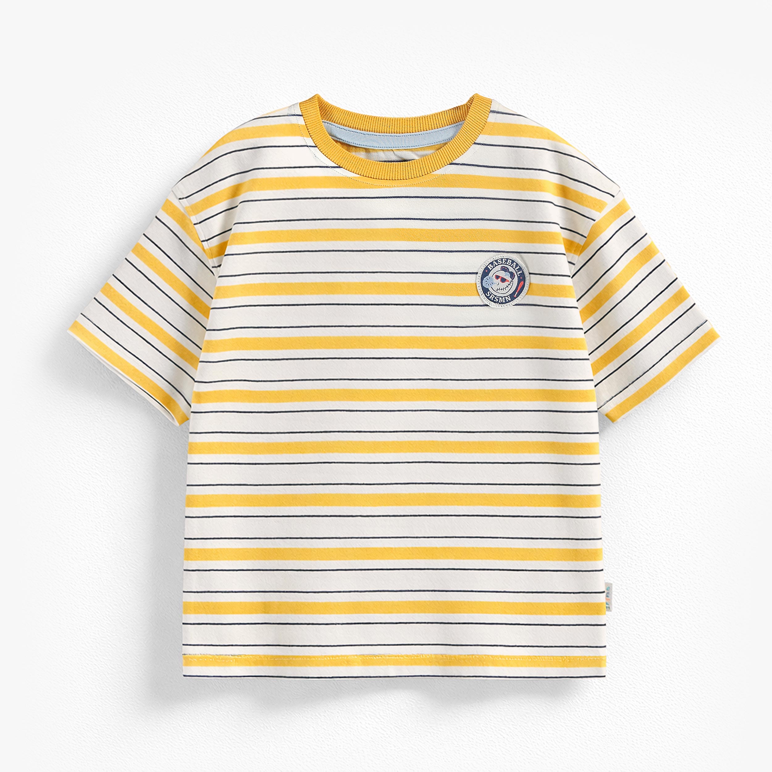 T-shirt blanc à rayures jaunes et bleu marine, enfant - Souris Mini