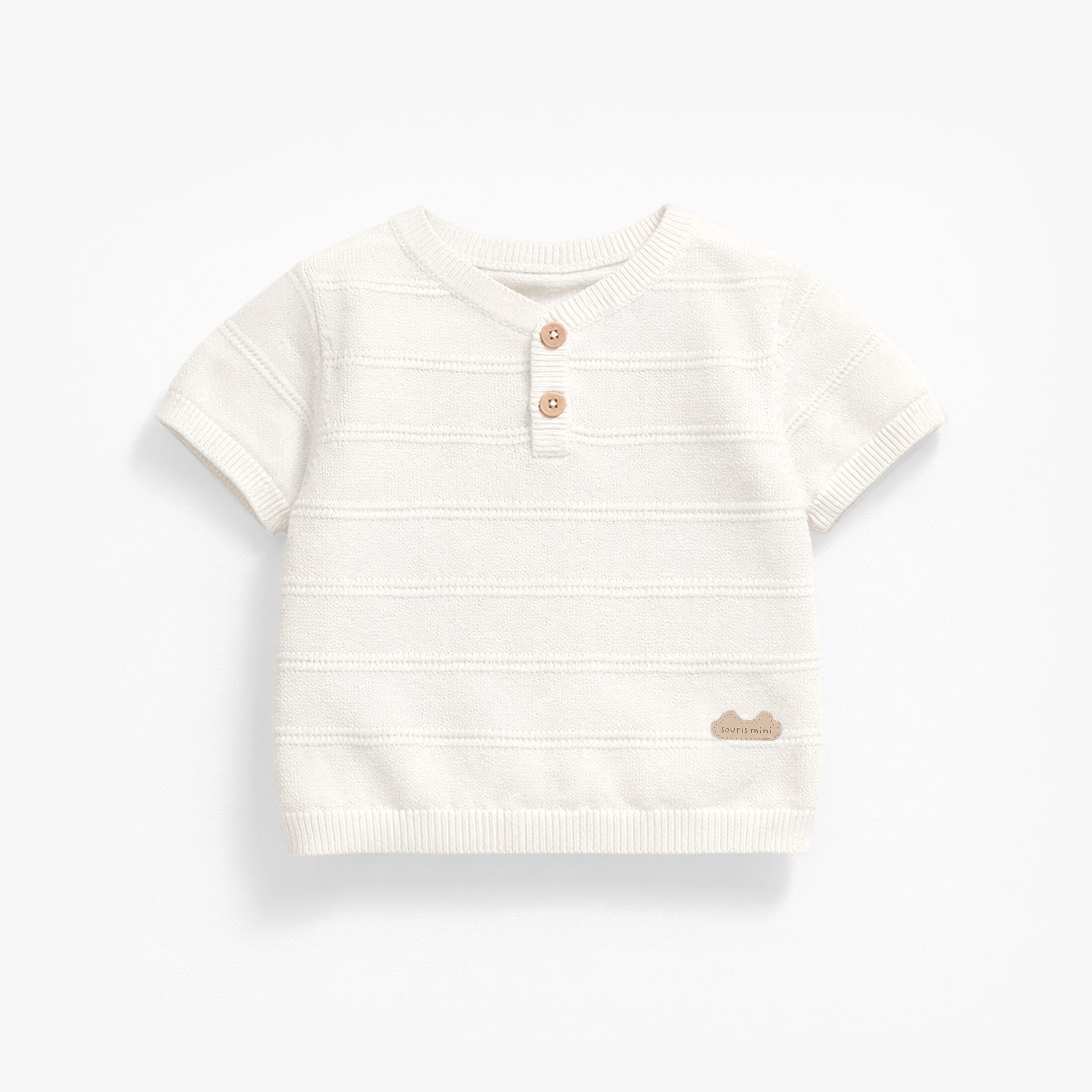 T-shirt crème en tricot avec rayures, naissance - Souris Mini