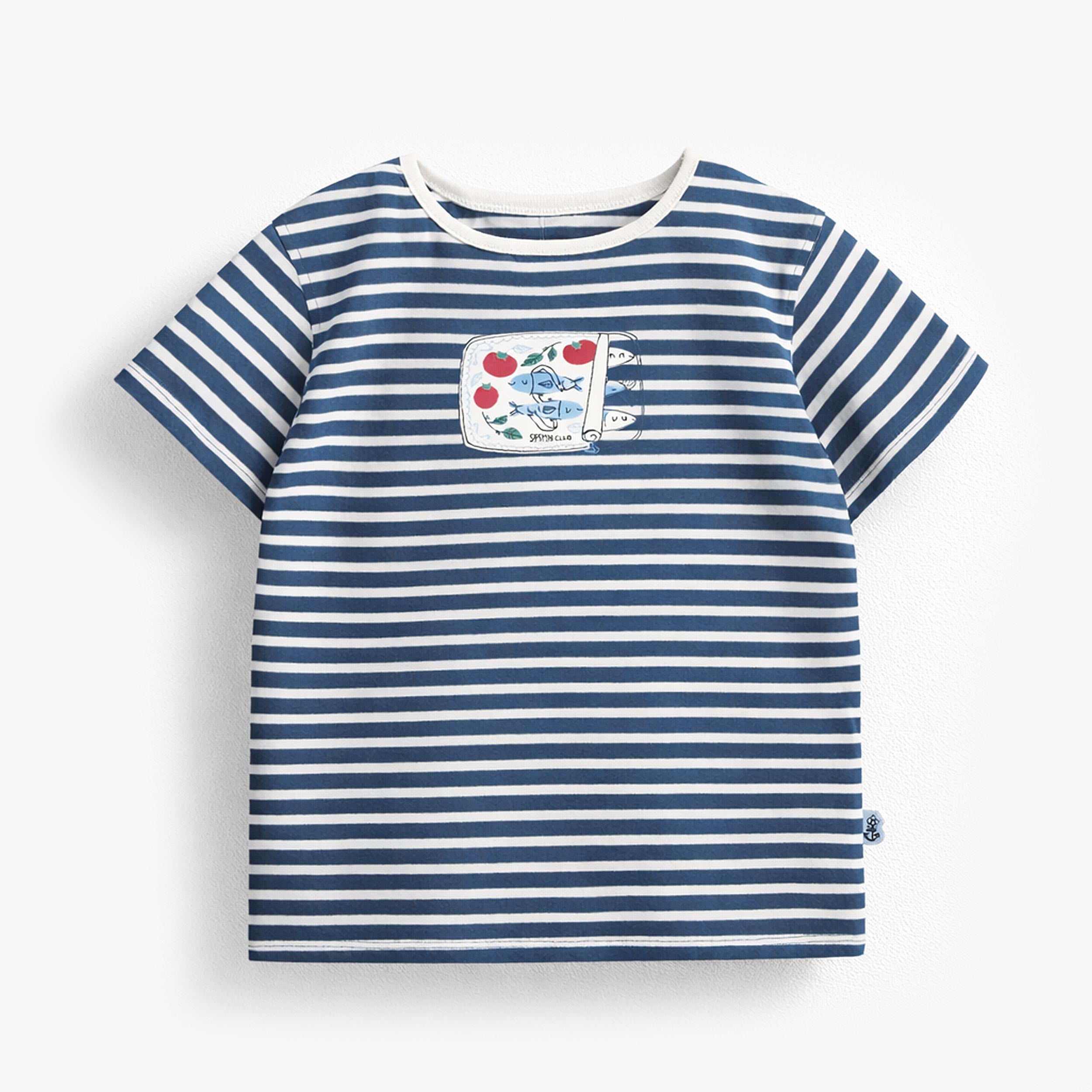 T-shirt crème et bleu à rayures avec illustration, enfant - Souris Mini