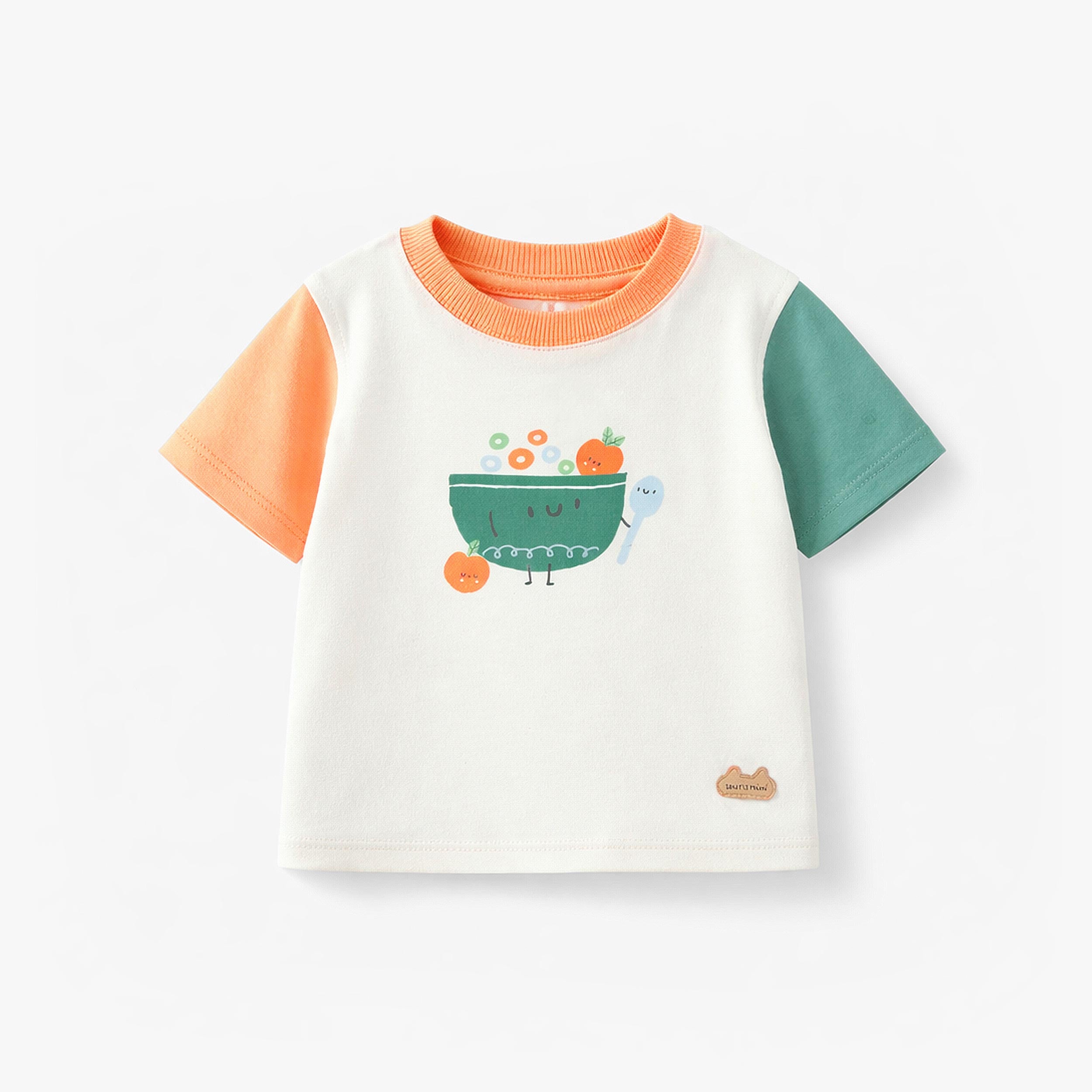 T-shirt crème, orange et vert avec illustration, naissance - Souris Mini