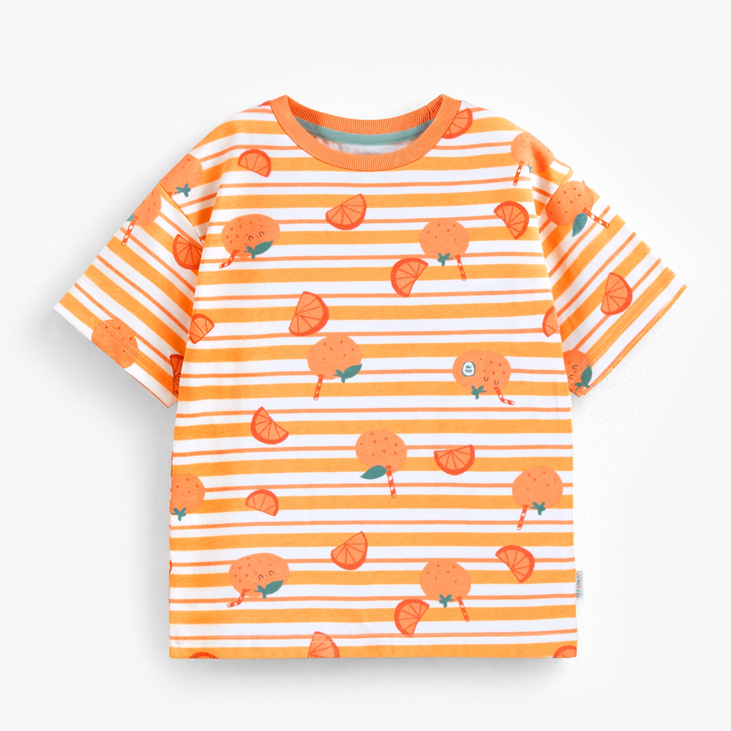 T-shirt crème à rayures et motifs d’oranges, enfant - Souris Mini