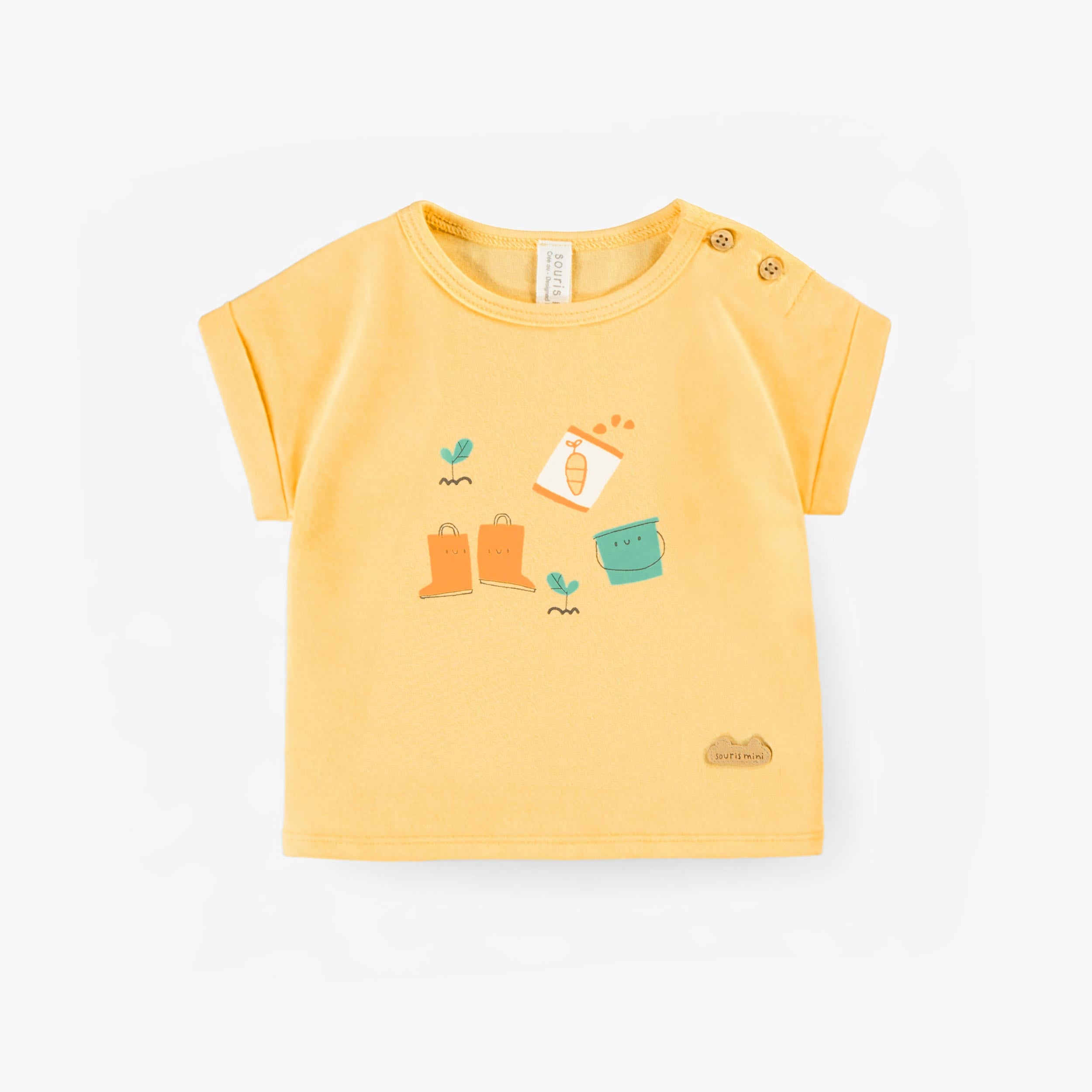 T-shirt jaune avec illustration, naissance - Souris Mini
