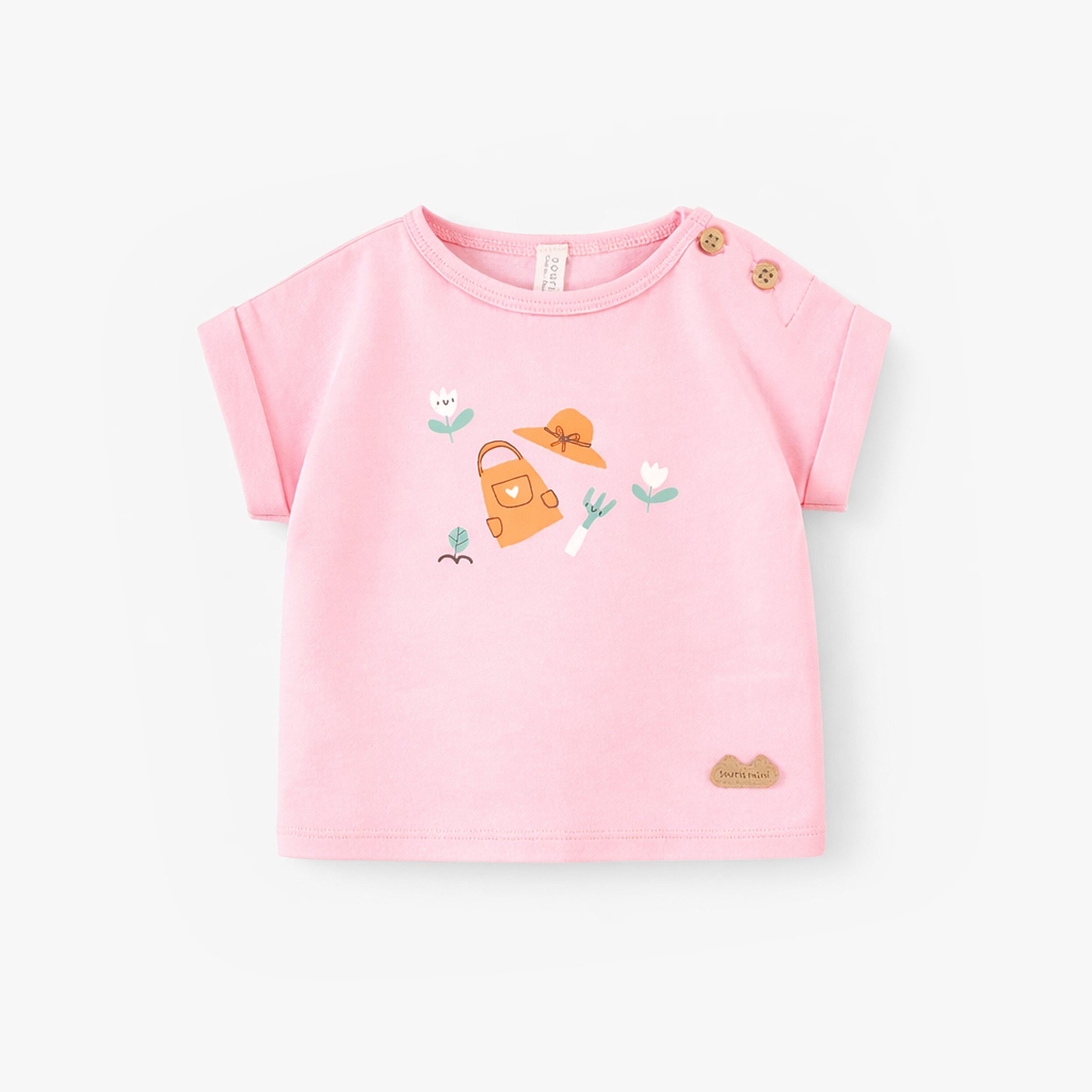 T-shirt rose avec illustration, naissance - Souris Mini