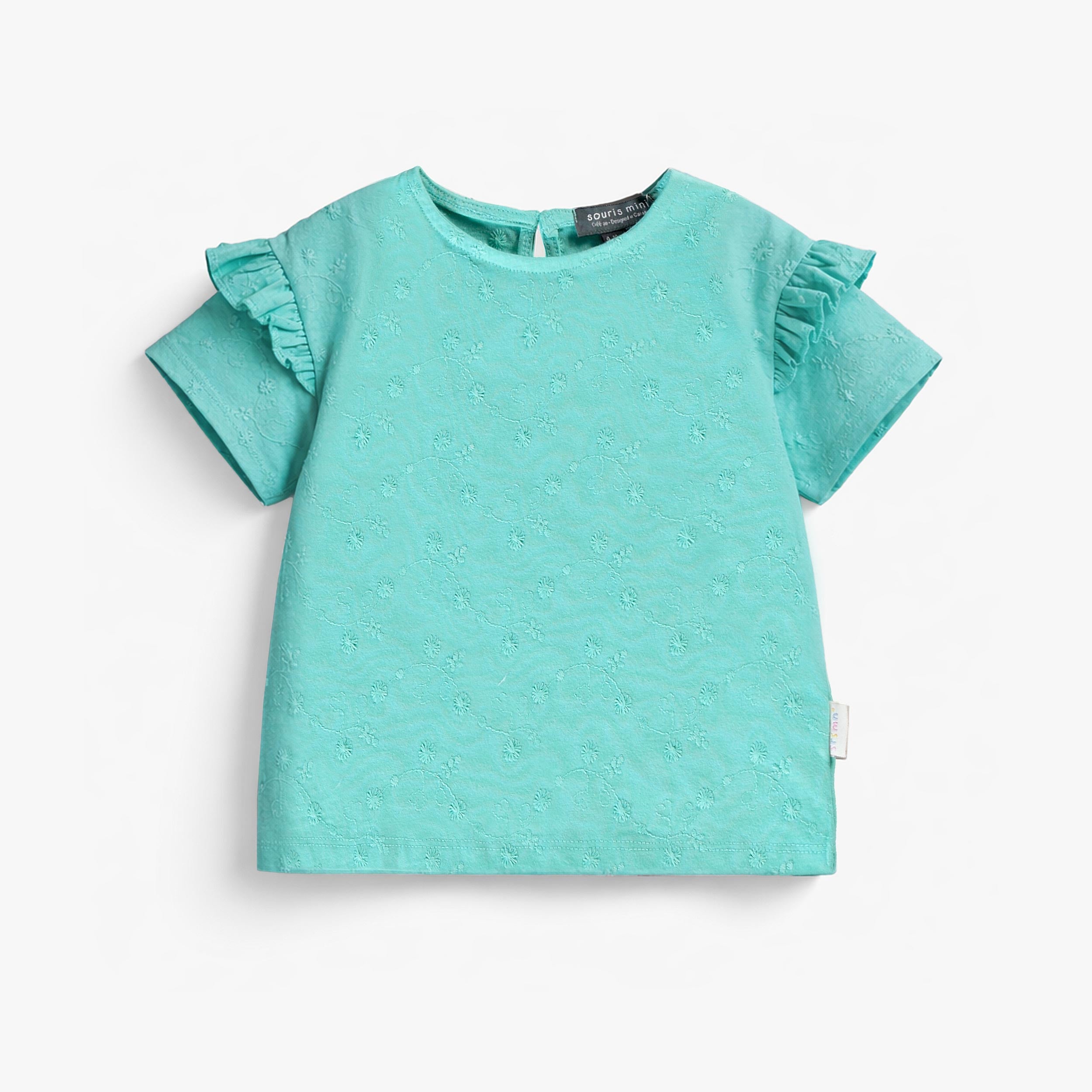 T-shirt turquoise avec broderies, bébé - Souris Mini