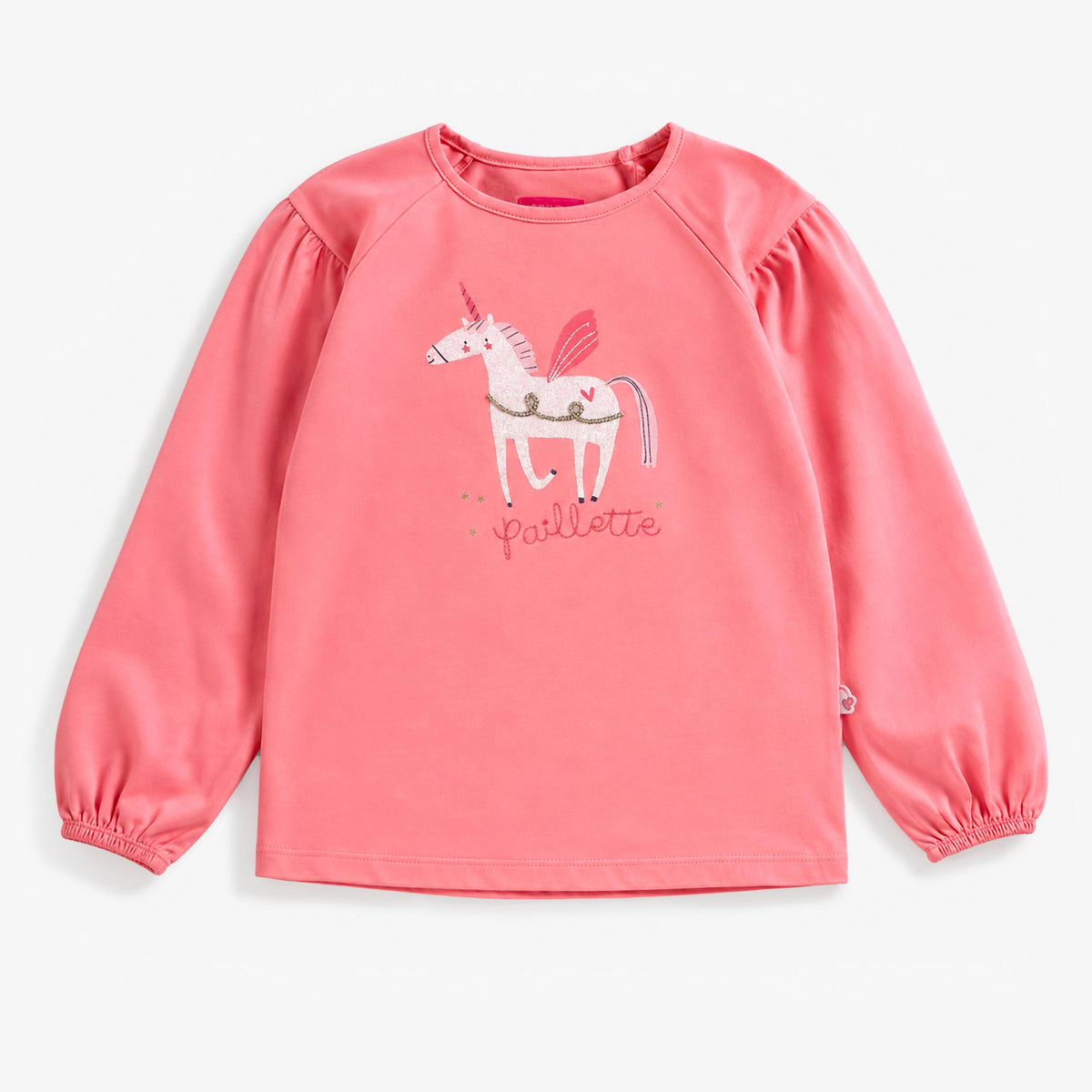 T-shirt corail à manches longues à illustration de licorne, enfant fille - Souris Mini