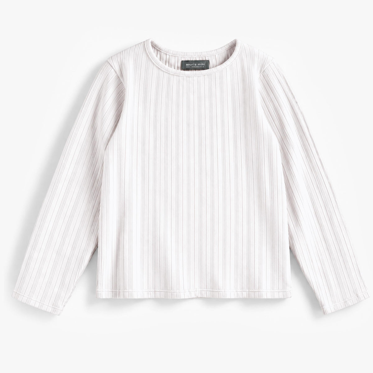 T-shirt côtelé crème à manches longues, enfant fille - Souris Mini