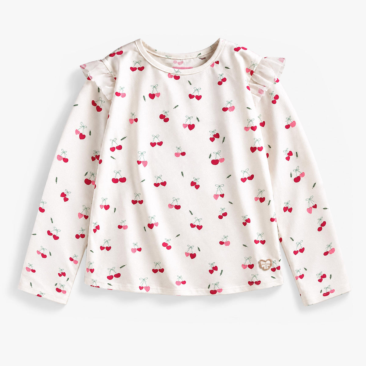 T-shirt crème à imprimé de cerises des Fêtes, enfant fille - Souris Mini