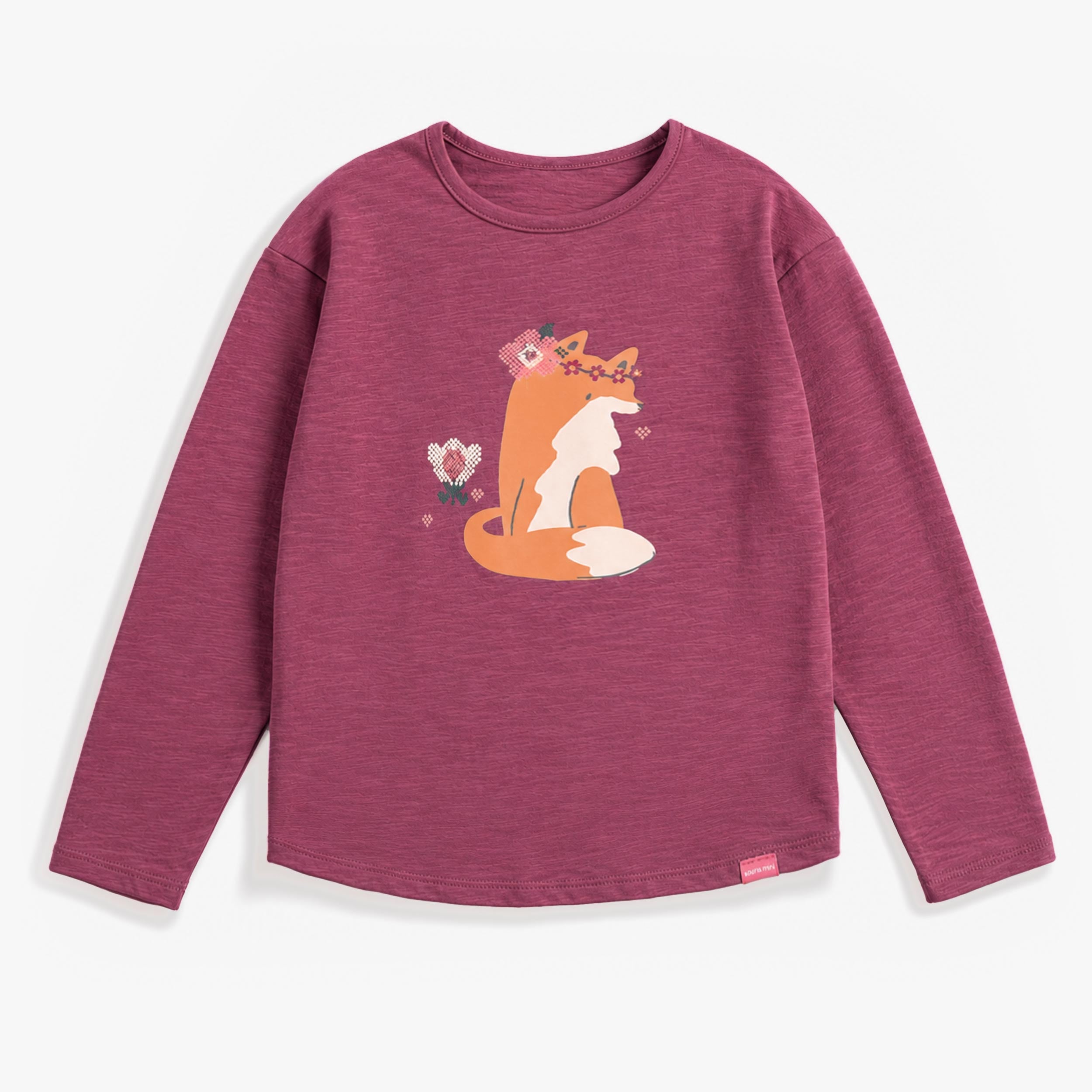 T-shirt mauve à illustration de renard, enfant fille - Souris Mini