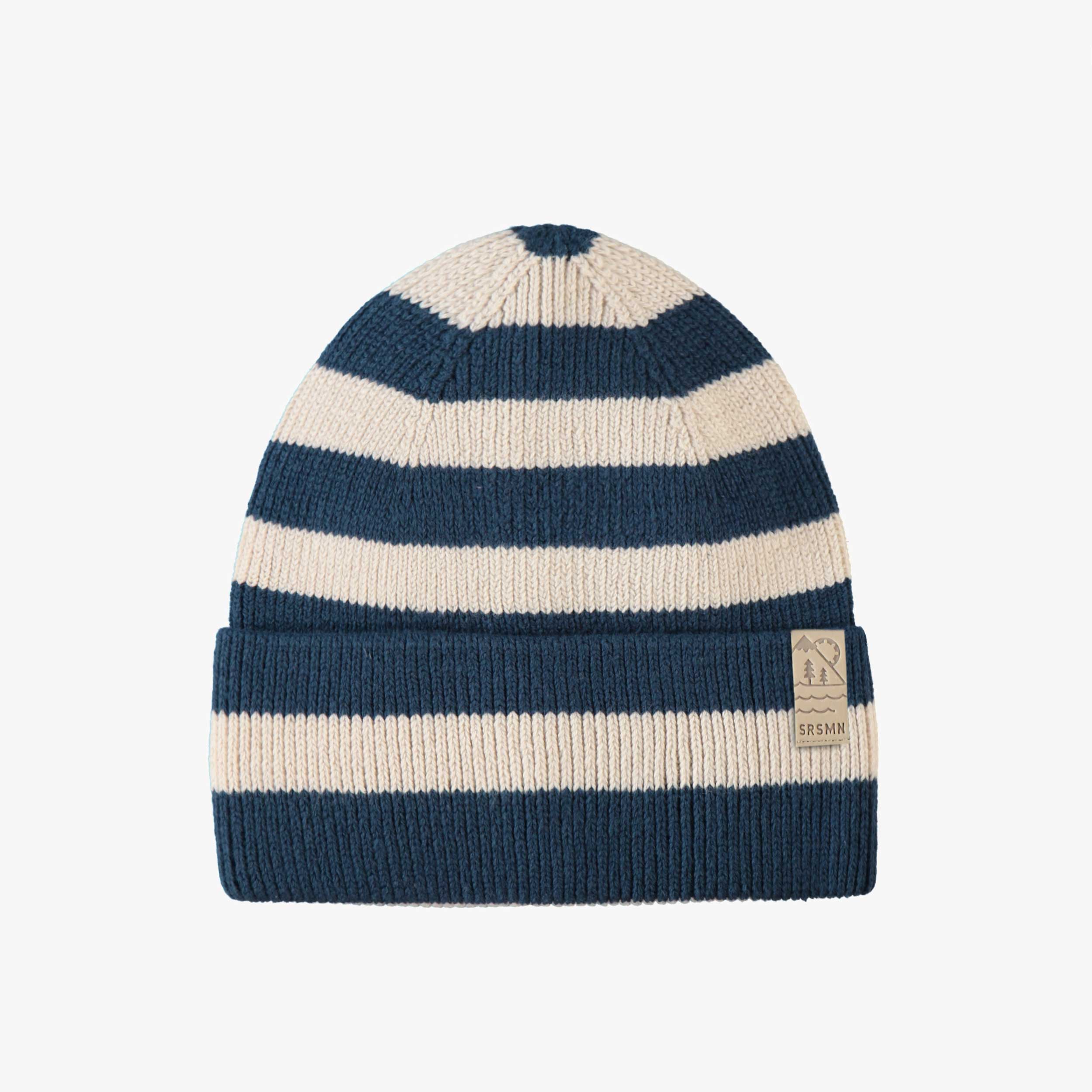 Tuque crème et bleu marine en tricot avec rayures, enfant - Souris Mini