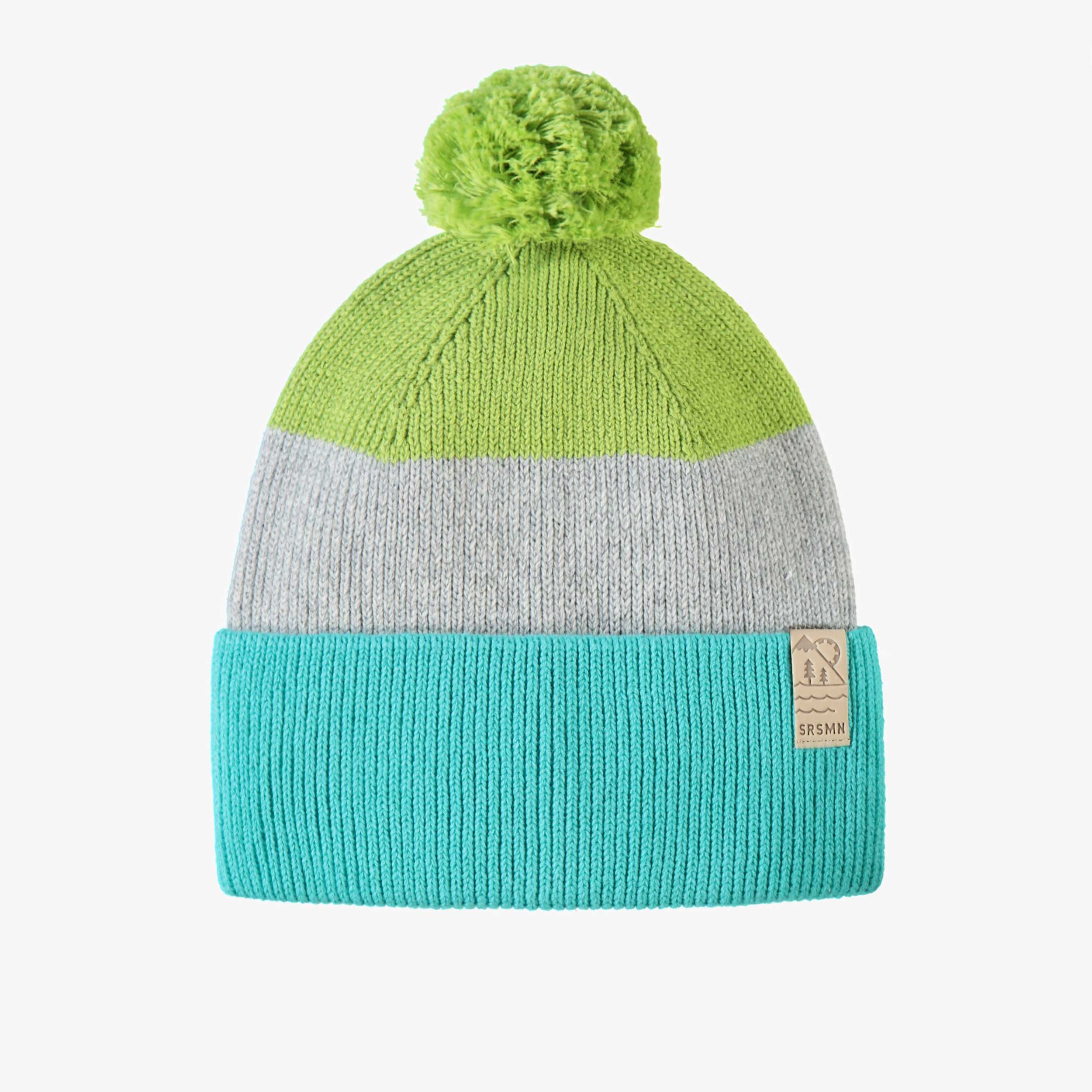 Tuque vert, gris et turquoise en tricot, enfant - Souris Mini