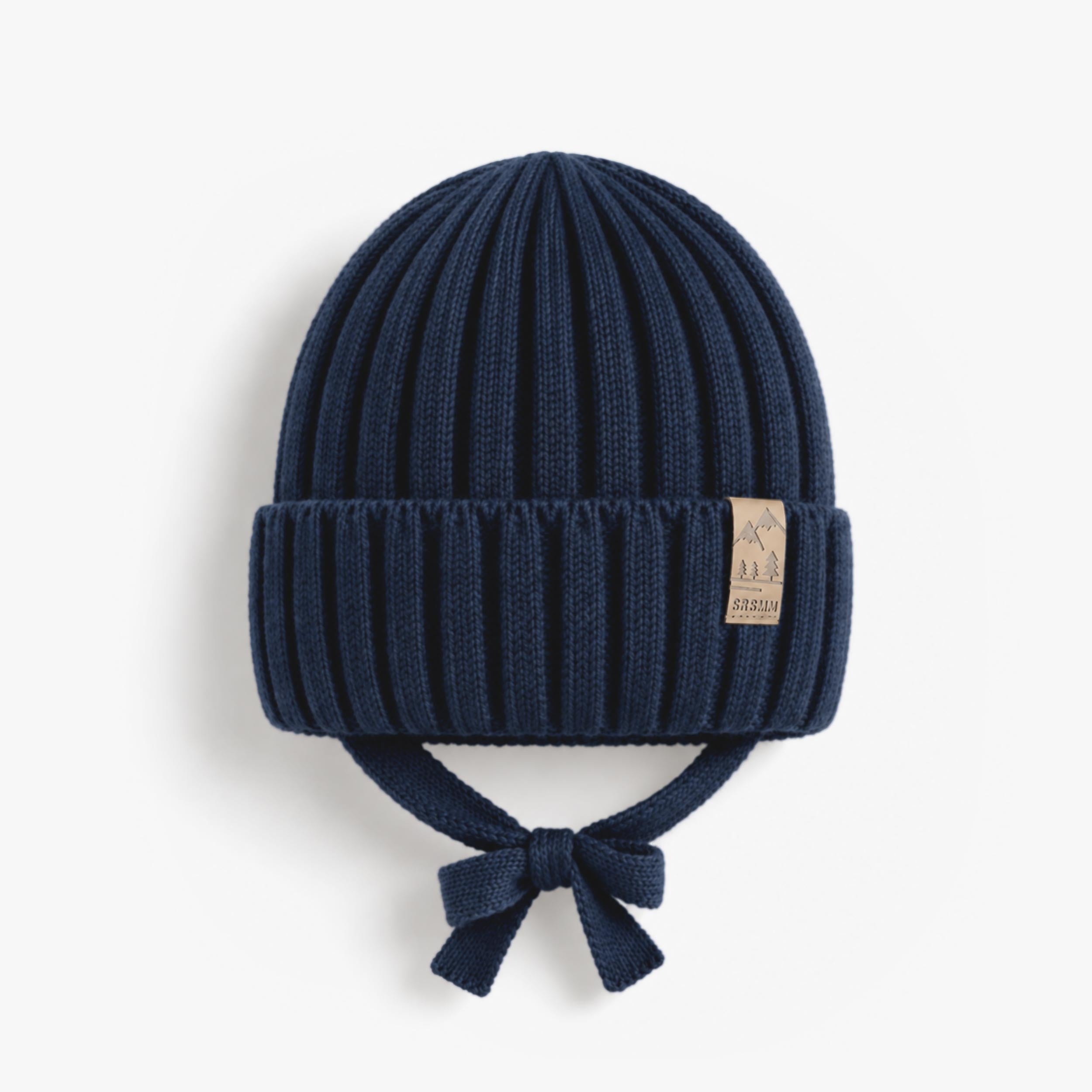 Tuque bleu foncé en tricot avec attaches, bébé - Souris Mini