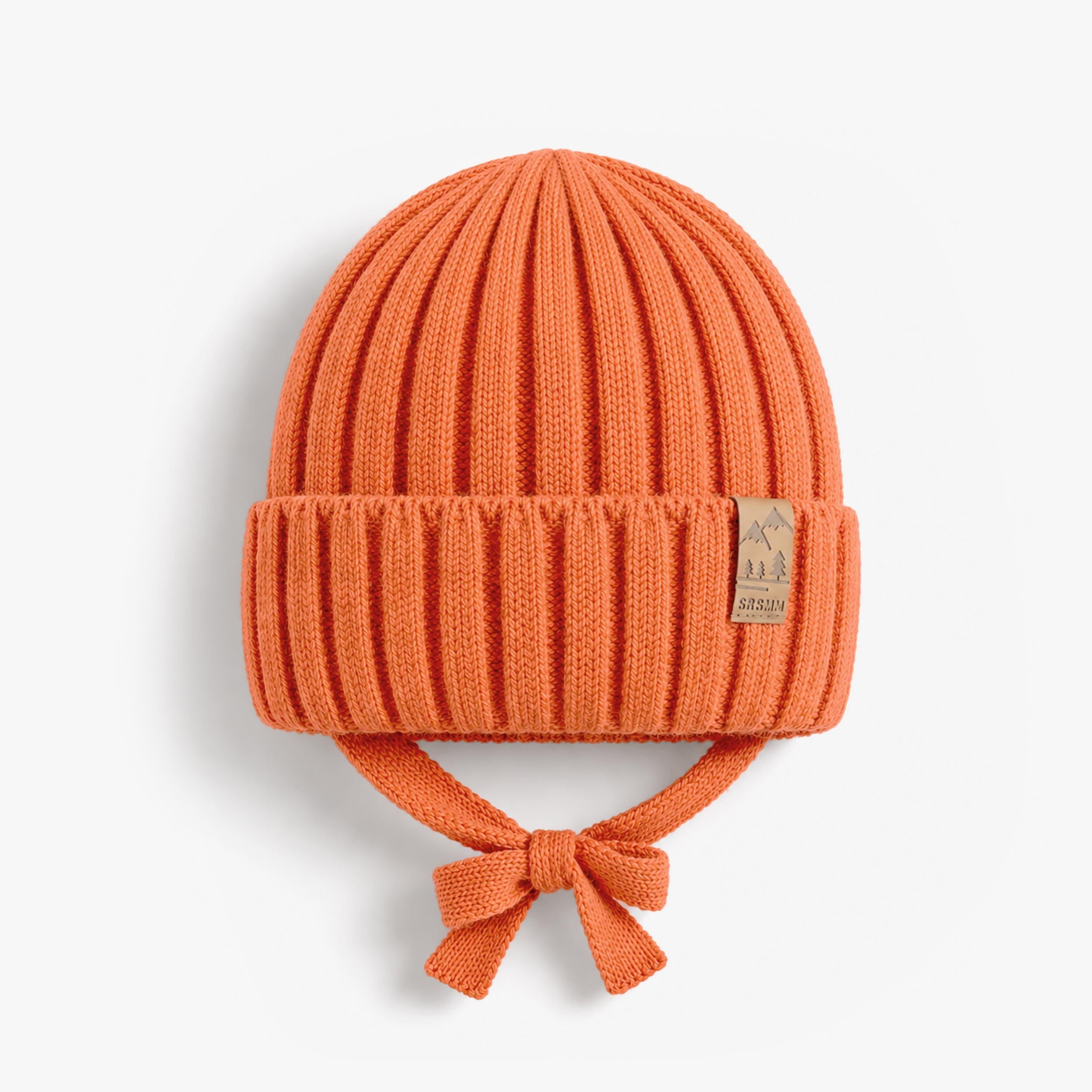 Tuque orange en tricot de coton avec attaches, bébé - Souris Mini