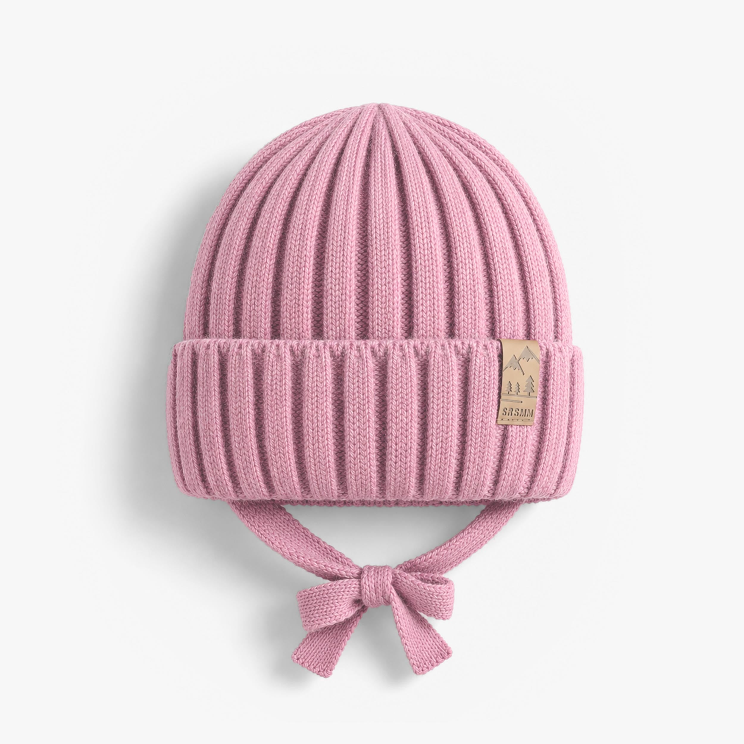 Tuque rose pâle en tricot de coton, bébé fille - Souris Mini