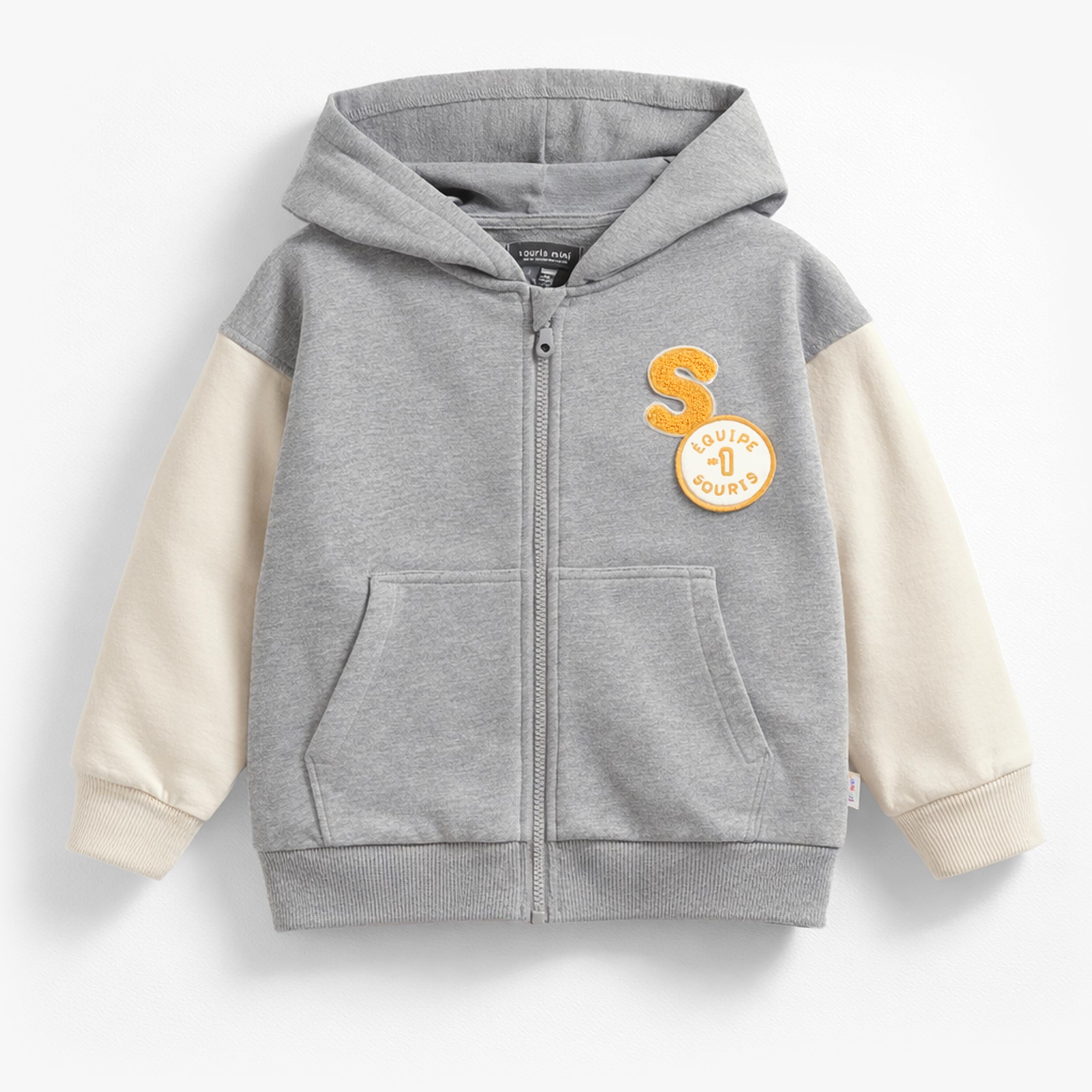 Veste à capuchon grise et beige, enfant - Souris Mini