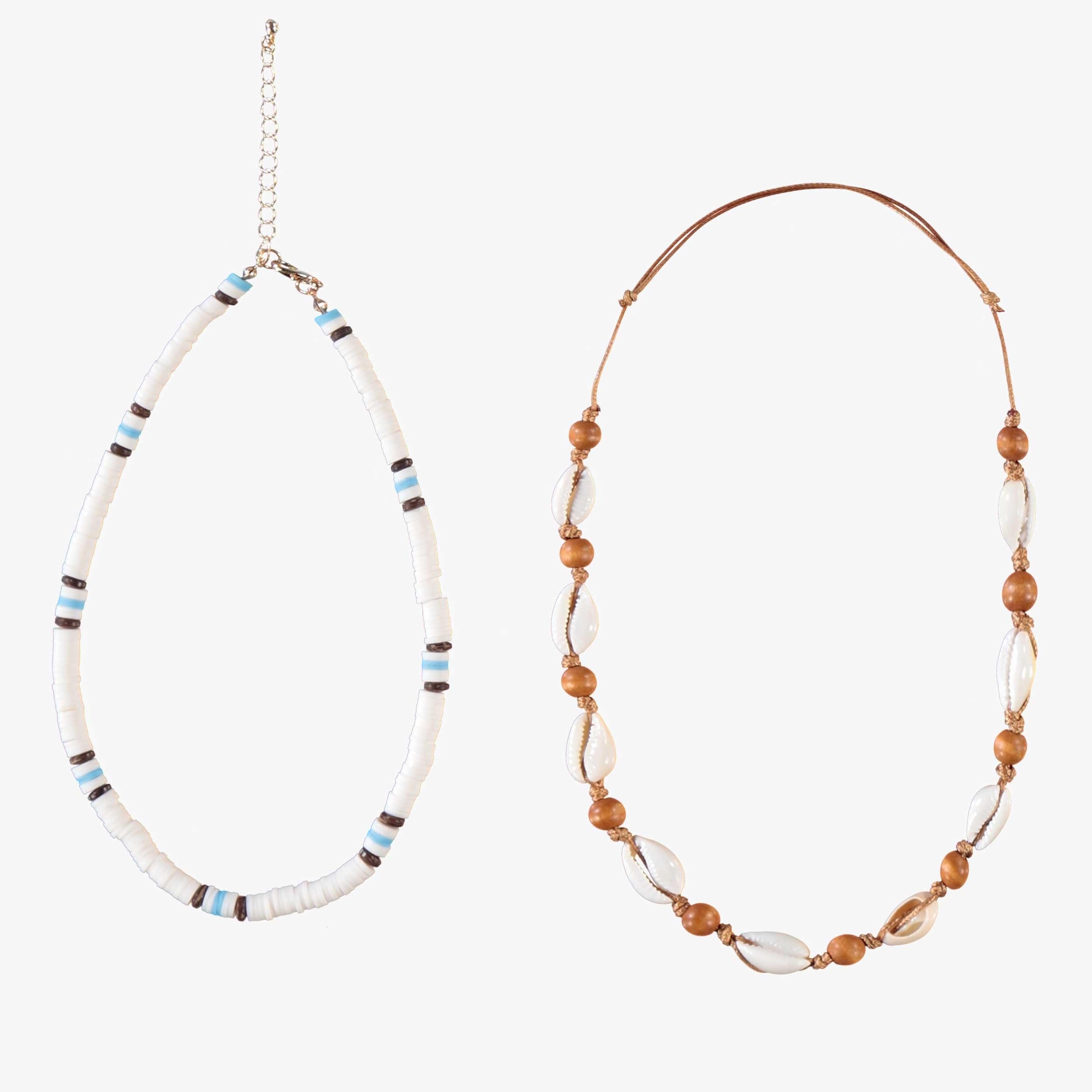Vue des deux colliers du duo de colliers « coquillages », enfant