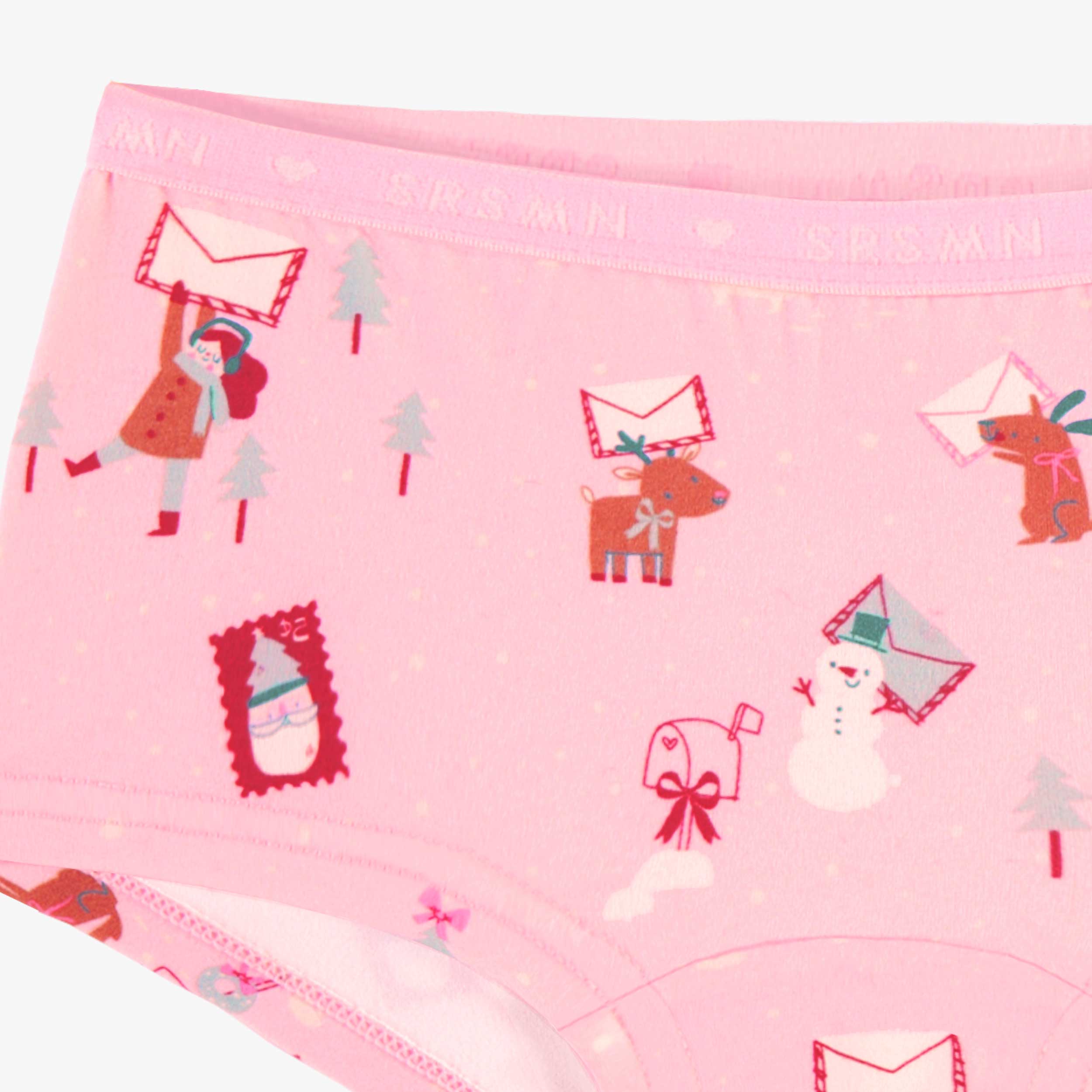 Zoom détails de la culotte garçonne rose à motifs des Fêtes, enfant