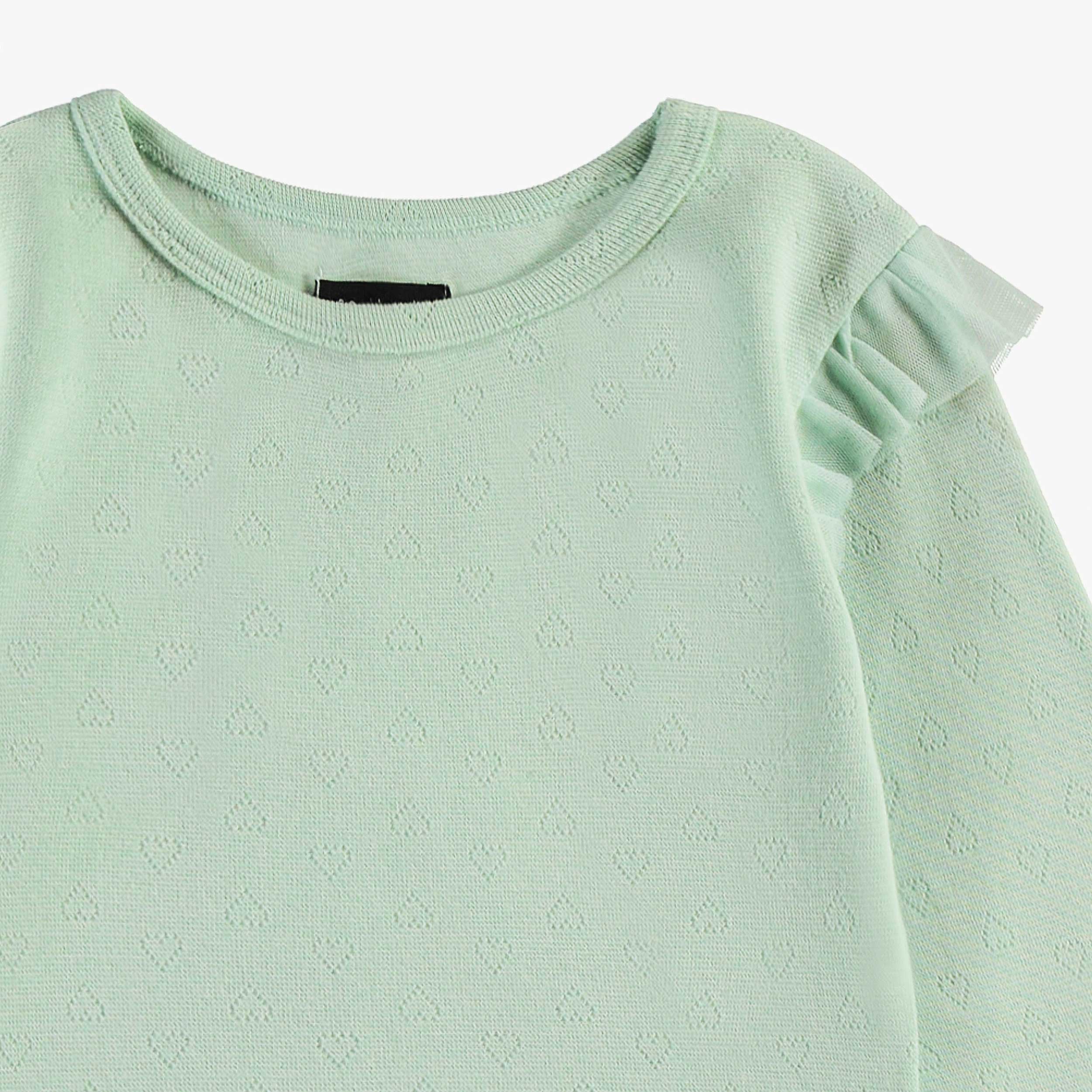 Zoom justaucorps vert sauge avec motifs pointelle, enfant