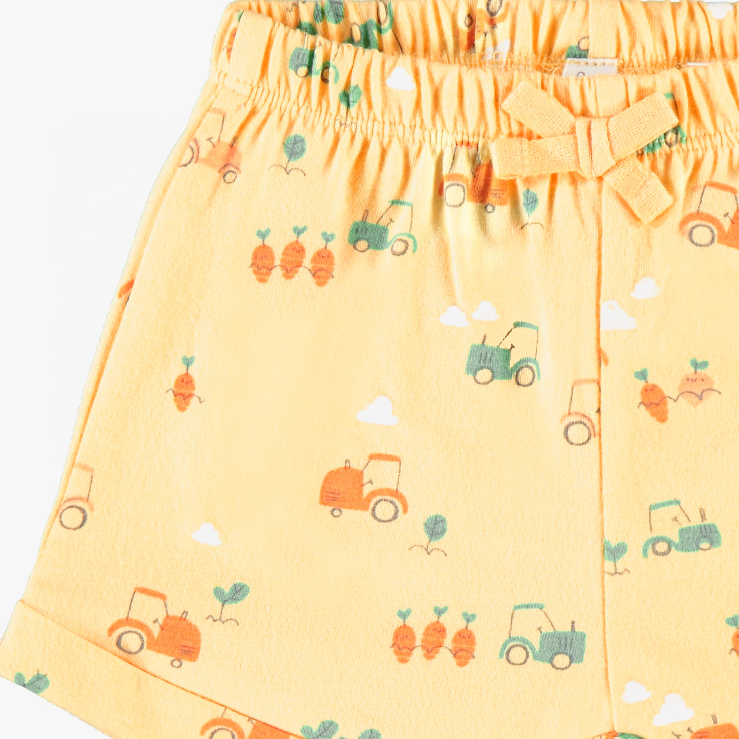 Zoom détails du short jaune à motifs, naissance
