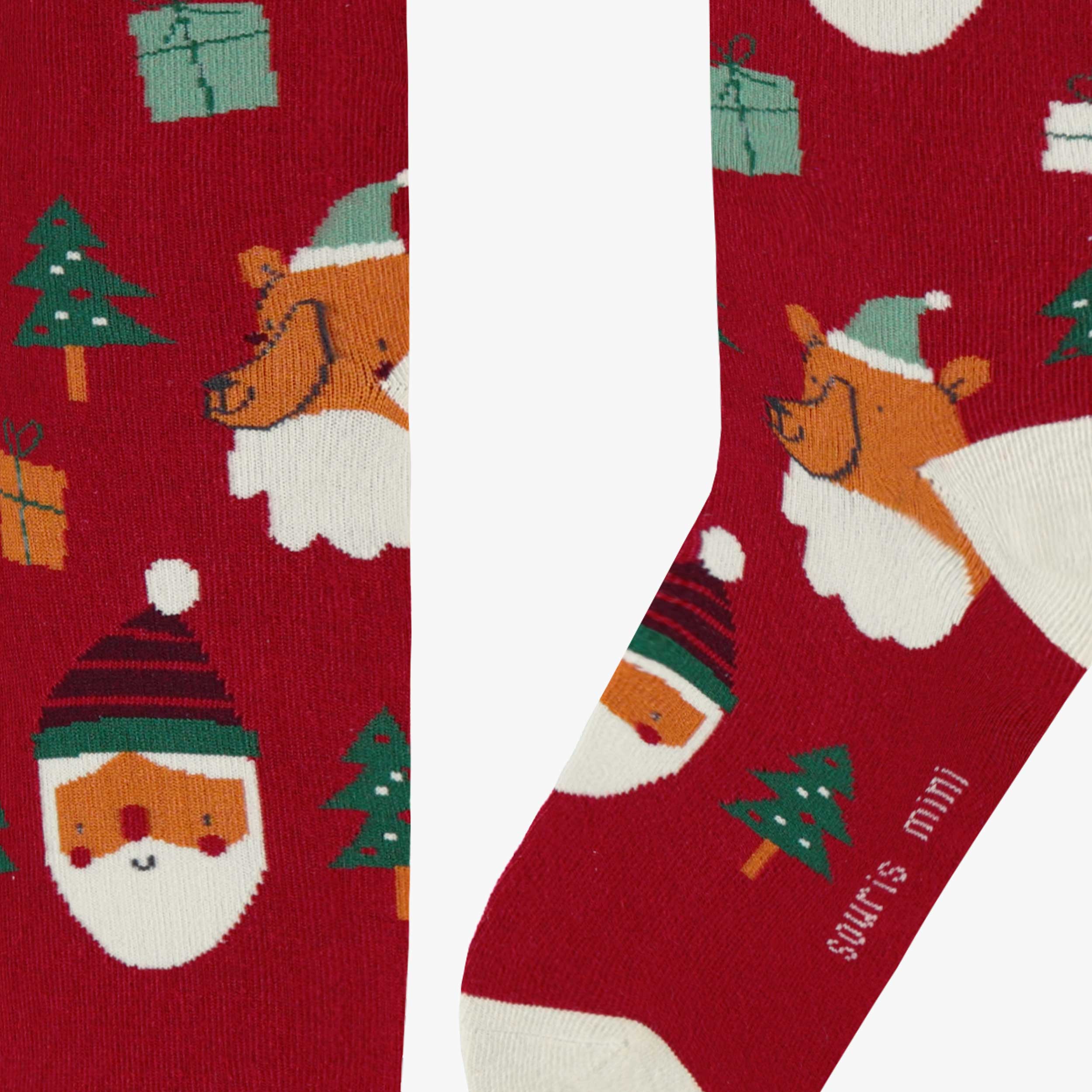 Zoom détails des chaussettes rouge à motifs festifs, adulte