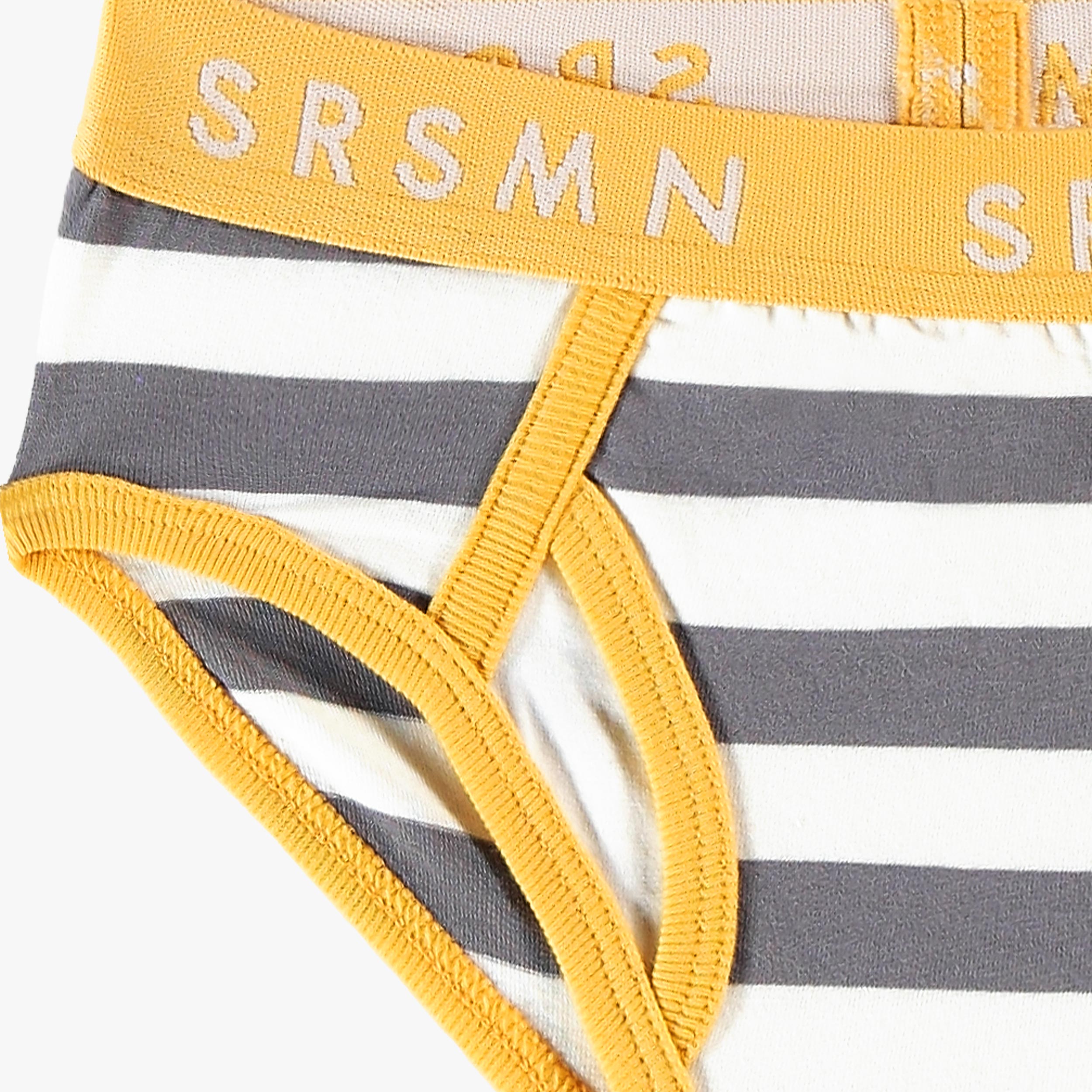 Zoom détails du caleçon marine et crème à rayures, enfant