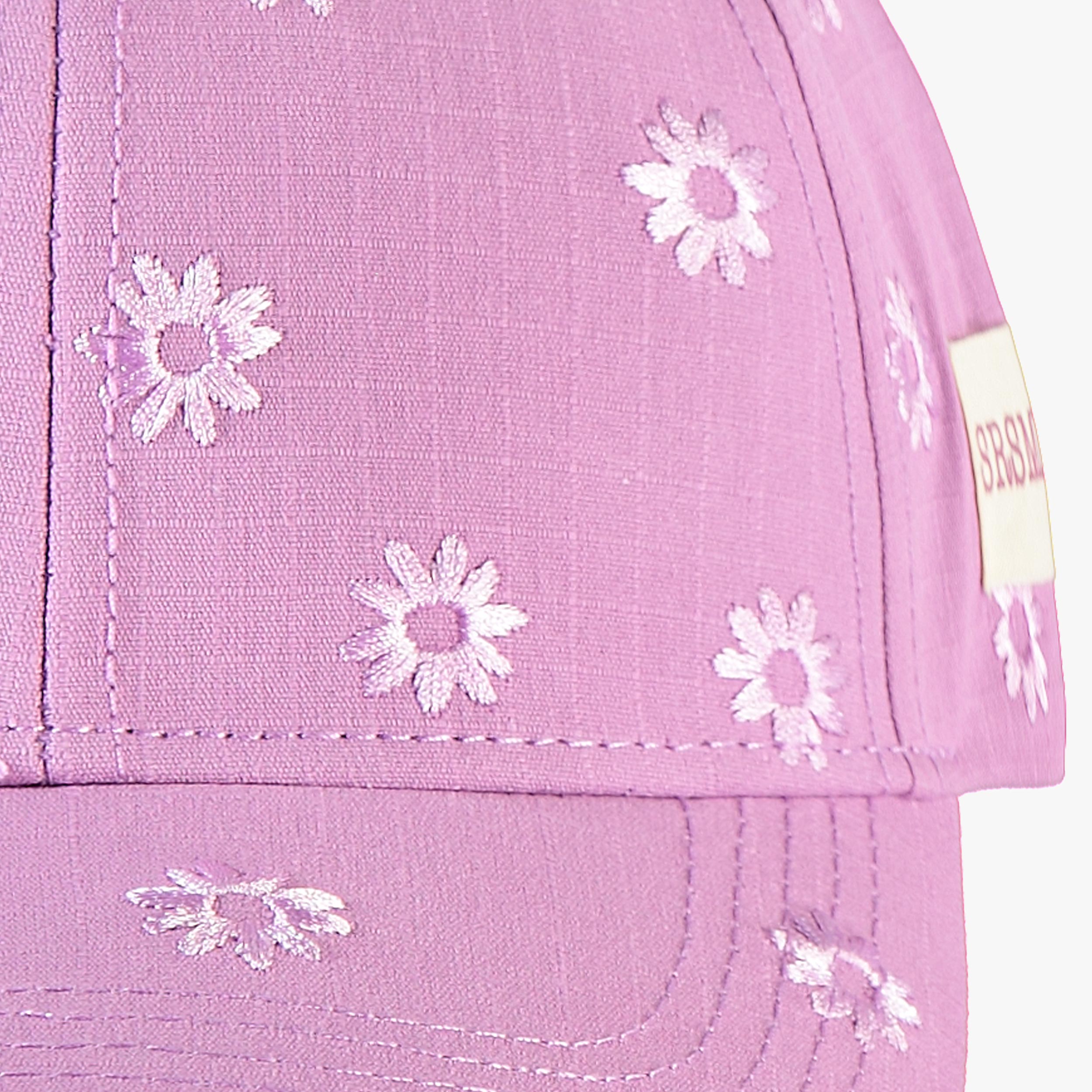 Zoom détails de la casquette mauve avec broderies de fleurs, enfant - Souris Mini