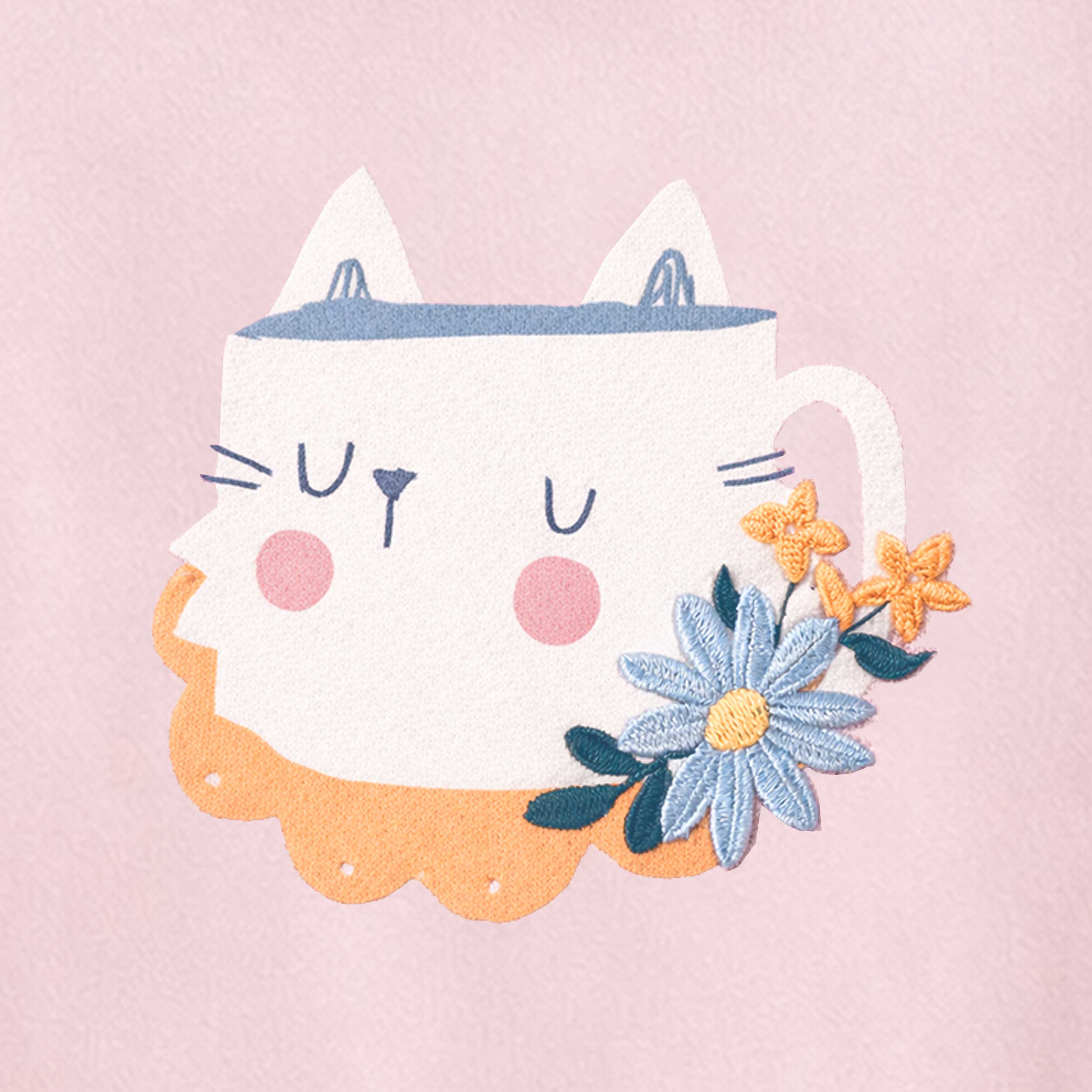 Zoom détails du chandail rose avec illustration, enfant