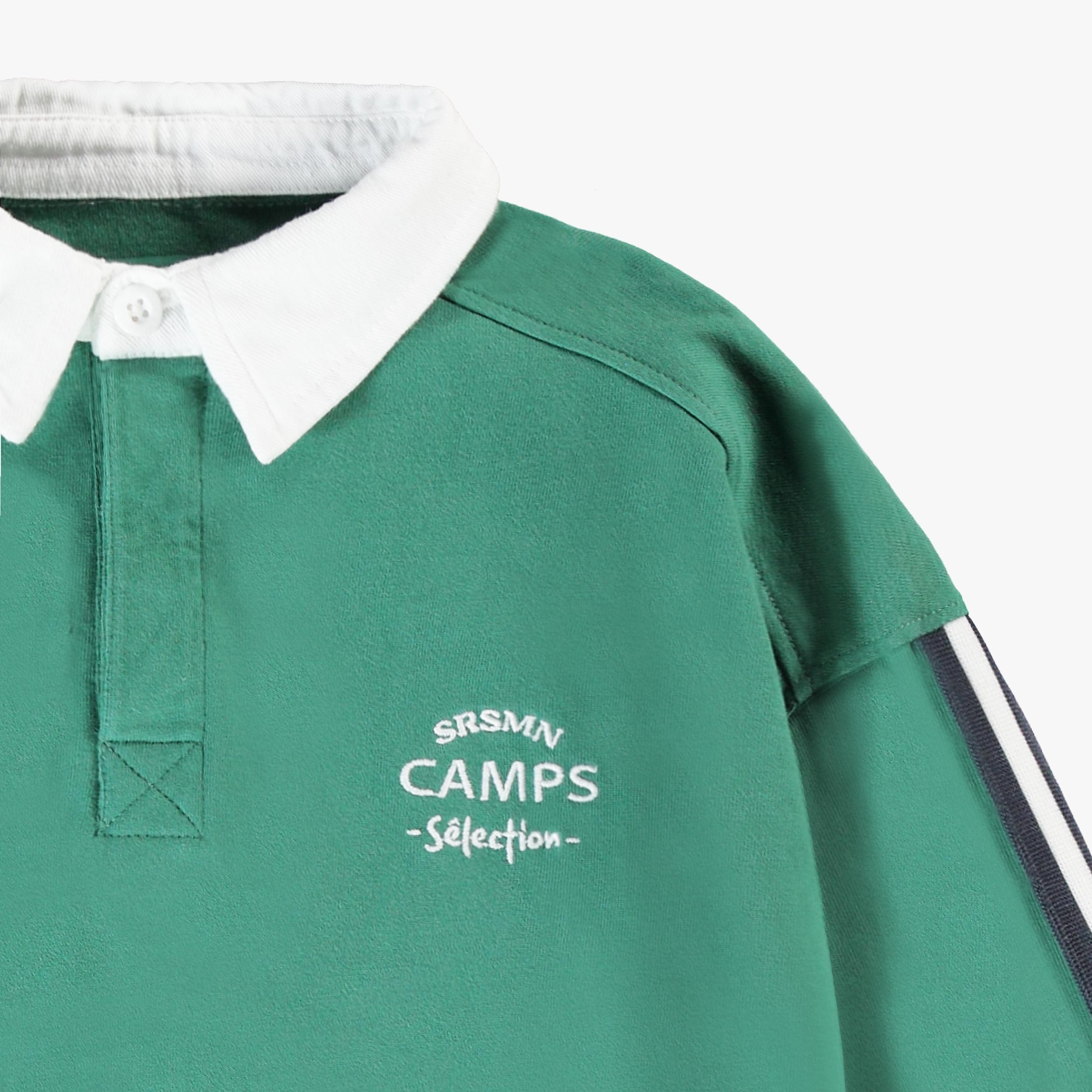 Zoom détails du chandail vert col polo, enfant