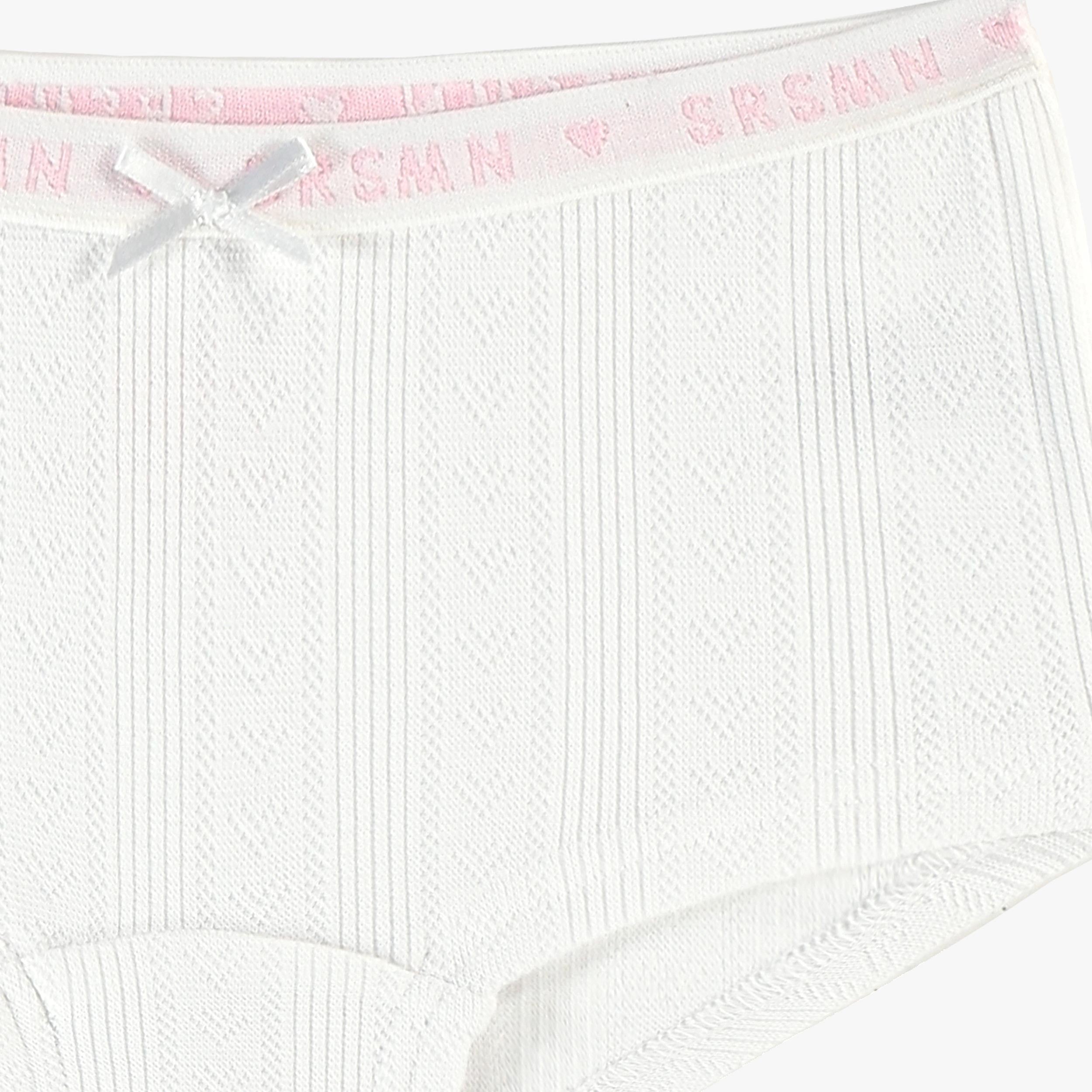 Zoom détails de la culotte garçonne blanche à motif pointelle, enfant